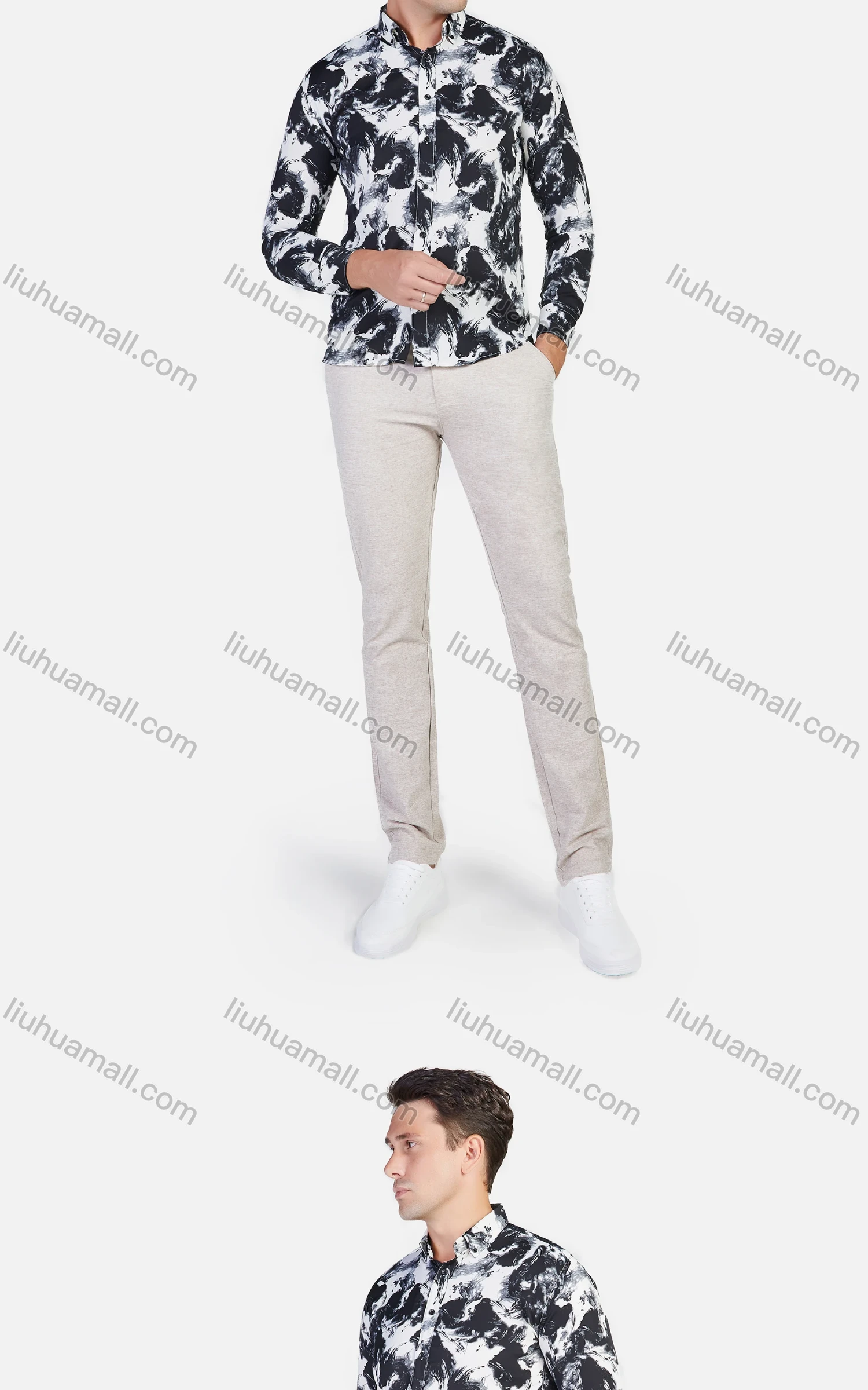 Wholesale Men's Casual Long Sleeve Abstract Print Button Down Causal Shirt - Liuhuamall