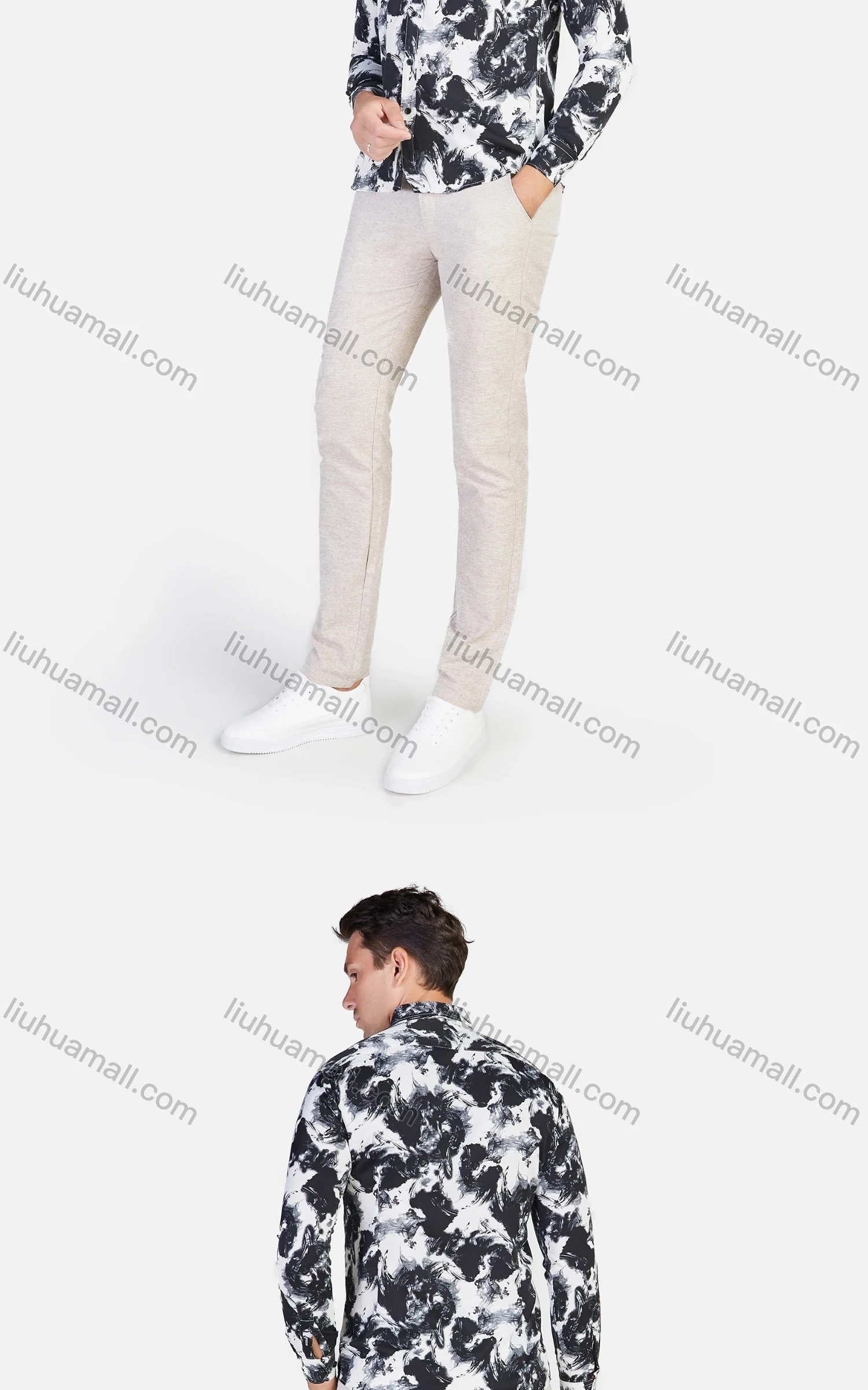 Wholesale Men's Casual Long Sleeve Abstract Print Button Down Causal Shirt - Liuhuamall