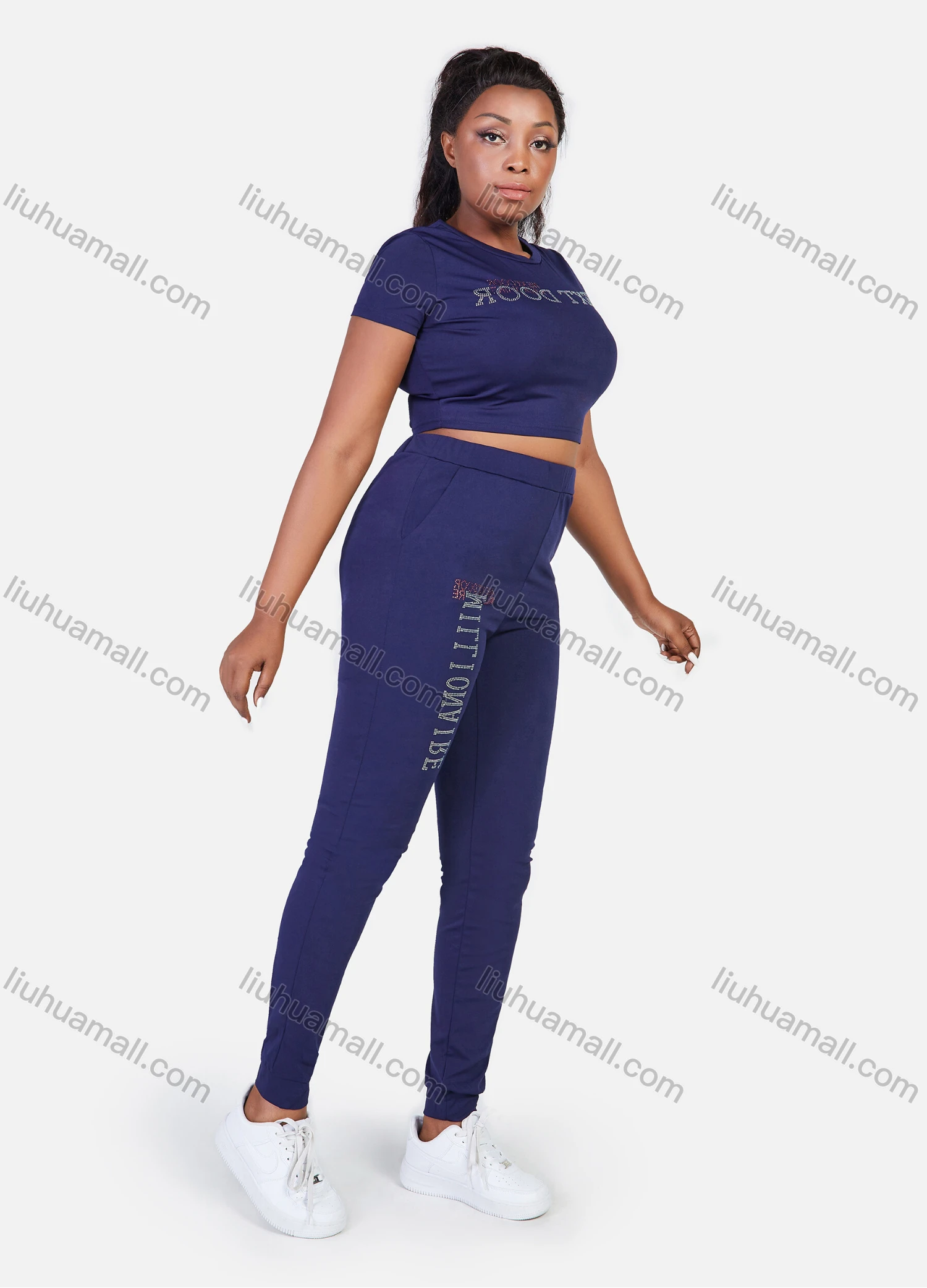 Wholesale Women's Summer Gym Training Sport Crop Top Letter Prints Slim Fit Plants Set - Liuhuamall