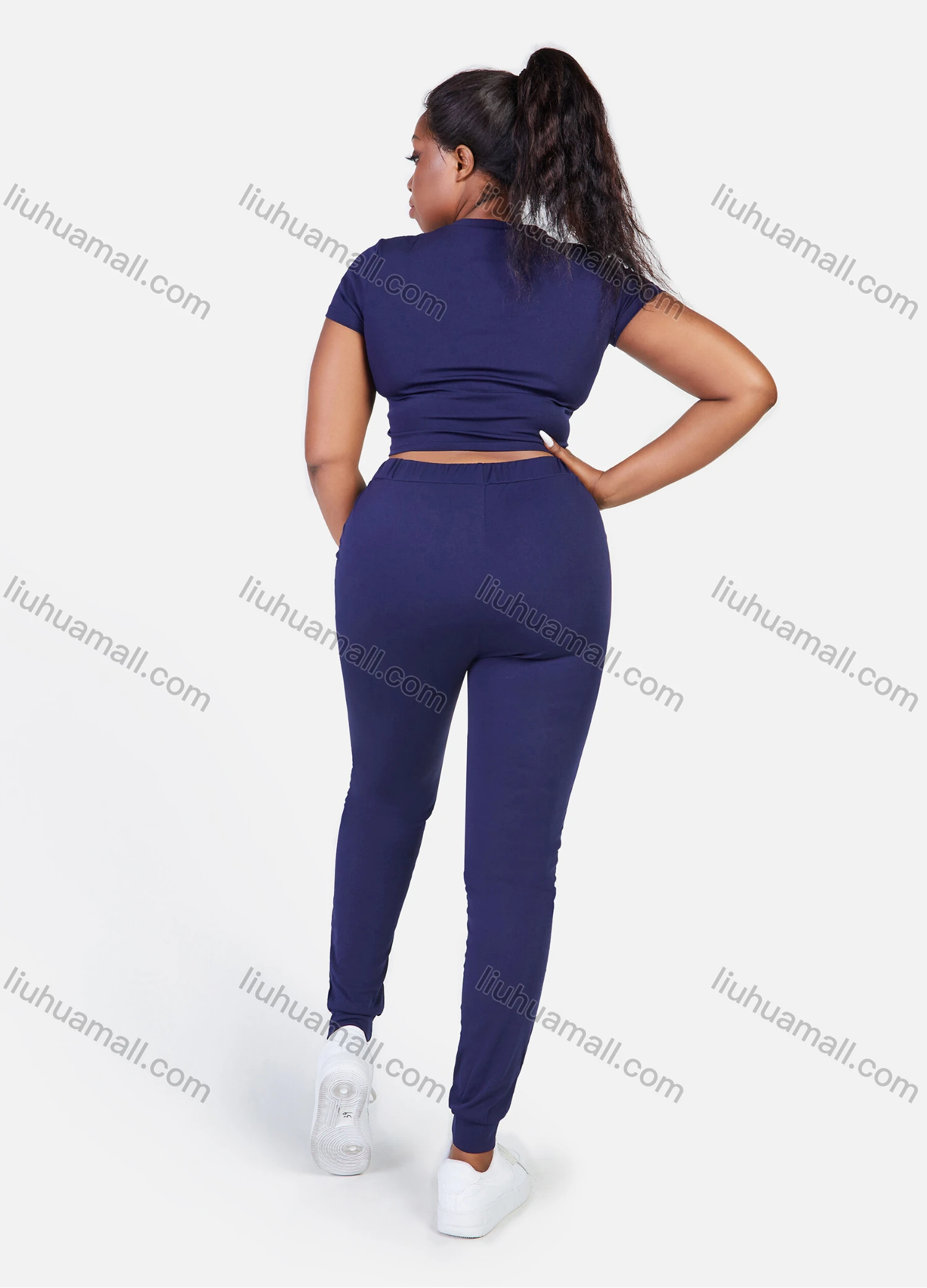 Wholesale Women's Summer Gym Training Sport Crop Top Letter Prints Slim Fit Plants Set - Liuhuamall