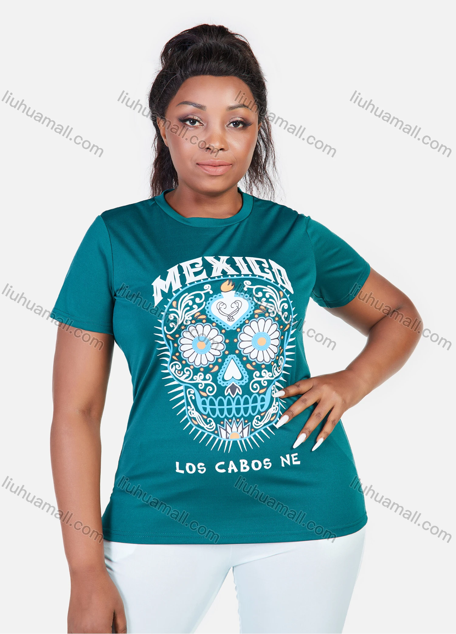 Wholesale Women's Graphic Slogan Print Short Sleeve Tee&Slim Fit Pants Ruched Gradient Set - Liuhuamall