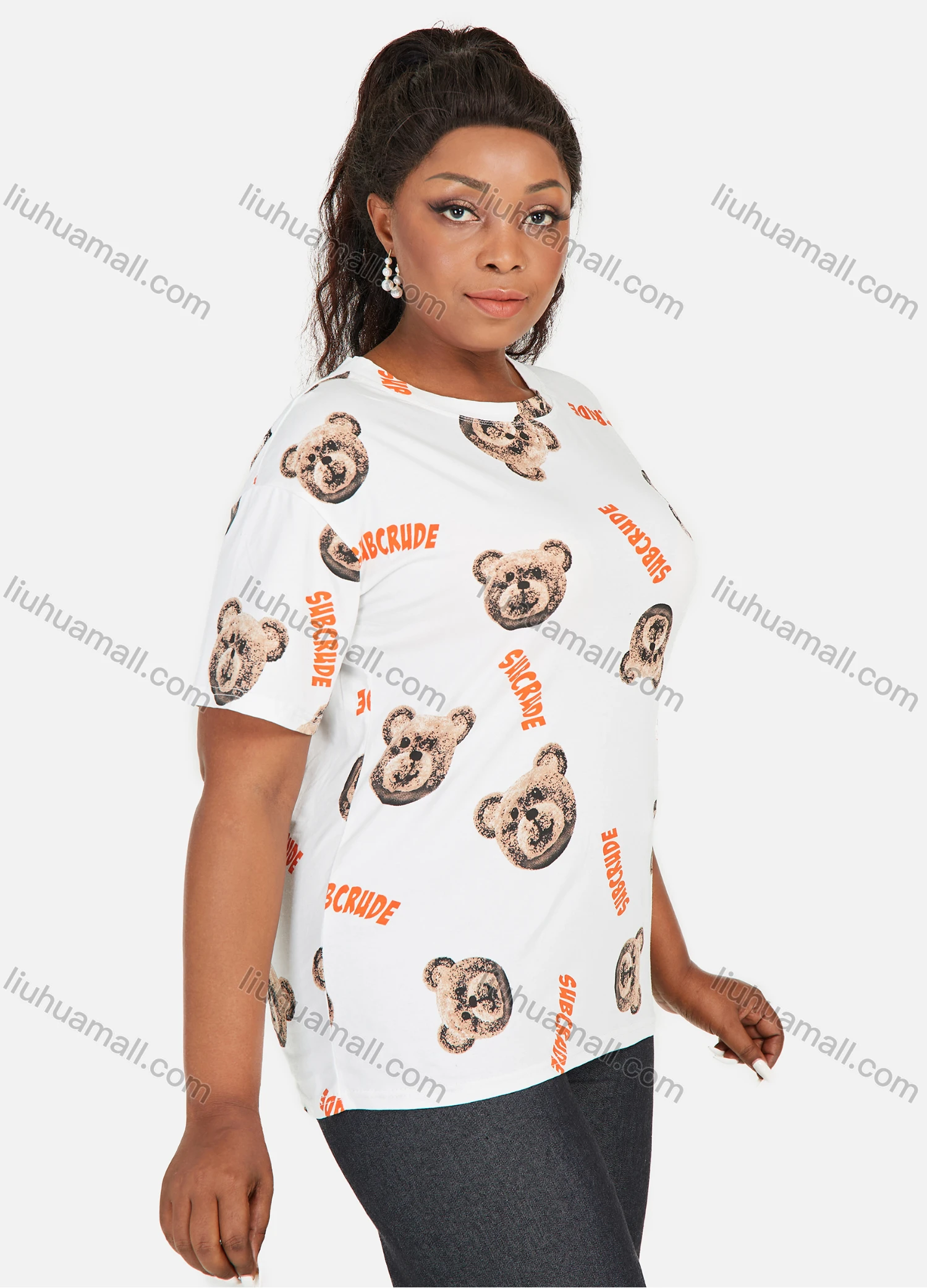 Wholesale Women's Cartoon Graphic Round Neck Short Sleeve T-Shirt 2 Piece Set - Liuhuamall