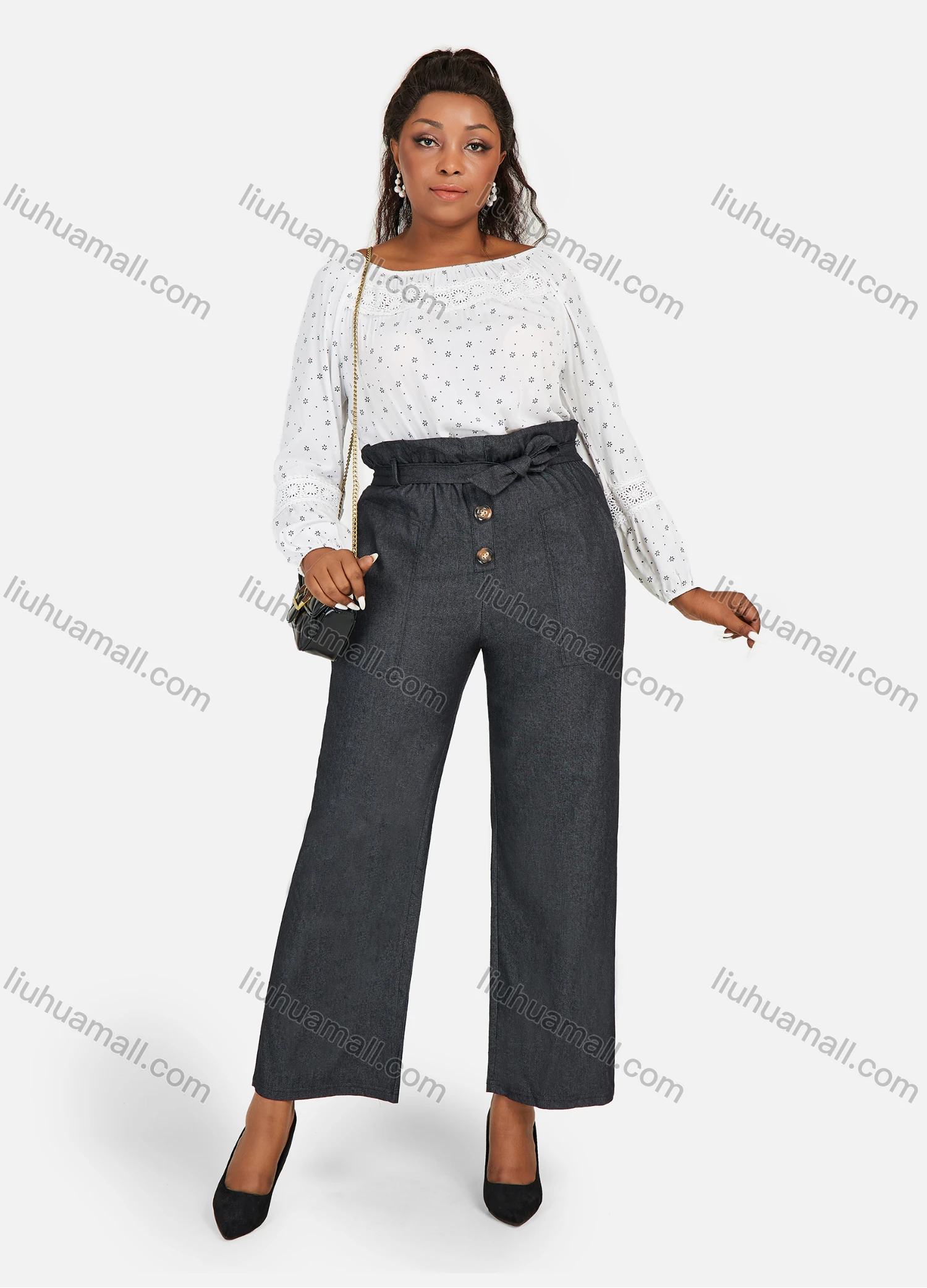 Wholesale Women's Bateau Neck Long Sleeve Allover Print Blouse - Liuhuamall