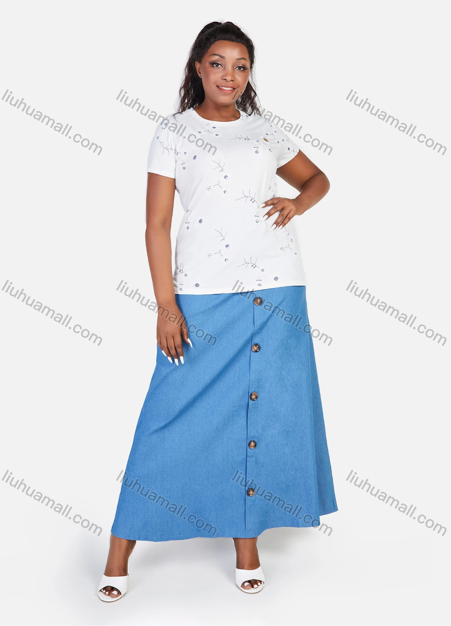 Wholesale Women's Round Neck T-Shirt With Maxi Skirt Casual 2 Piece Set - Liuhuamall