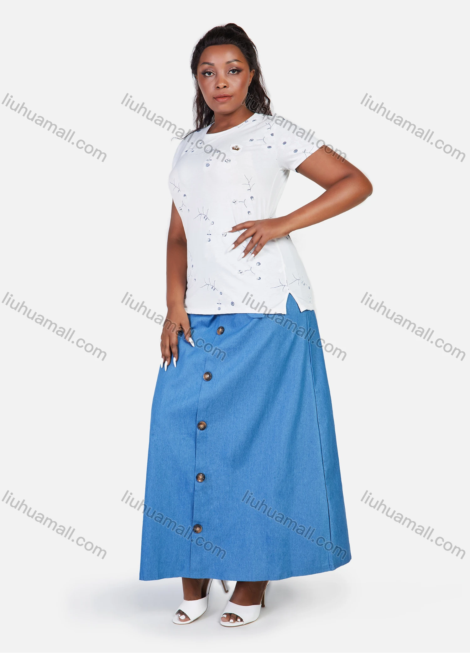 Wholesale Women's Round Neck T-Shirt With Maxi Skirt Casual 2 Piece Set - Liuhuamall