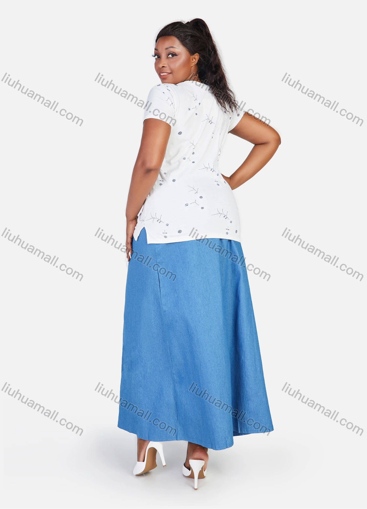 Wholesale Women's Round Neck T-Shirt With Maxi Skirt Casual 2 Piece Set - Liuhuamall