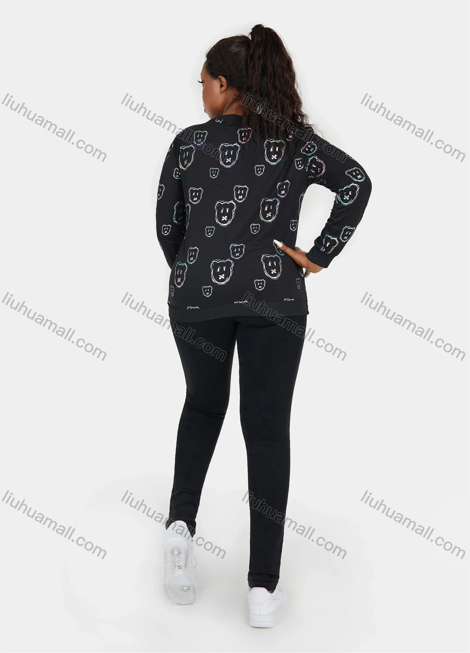 Wholesale Women's Graffiti Cartoon Graphic Round Neck Long Sleeve Pullover Sweatshirt - Liuhuamall