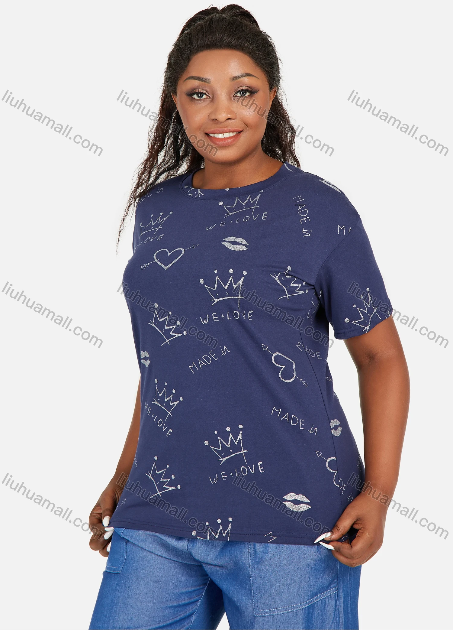 Wholesale Women's Graffiti Graphic Round Neck Short Sleeve Casual T-Shirt - Liuhuamall