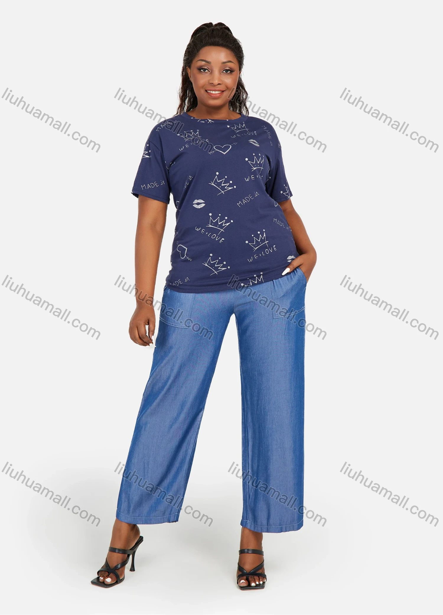 Wholesale Women's Graffiti Graphic Round Neck Short Sleeve Casual T-Shirt - Liuhuamall