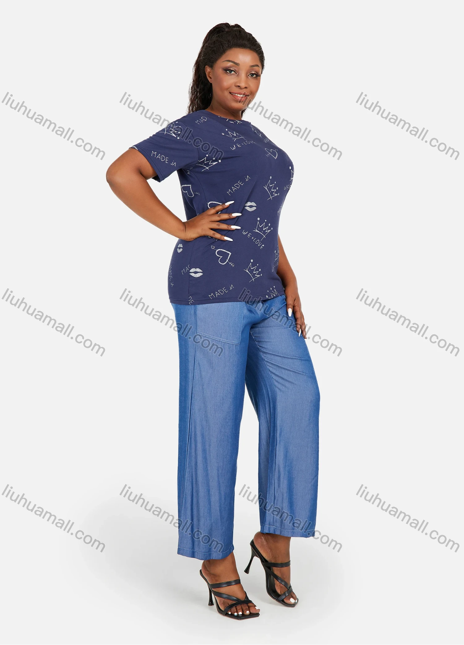 Wholesale Women's Graffiti Graphic Round Neck Short Sleeve Casual T-Shirt - Liuhuamall