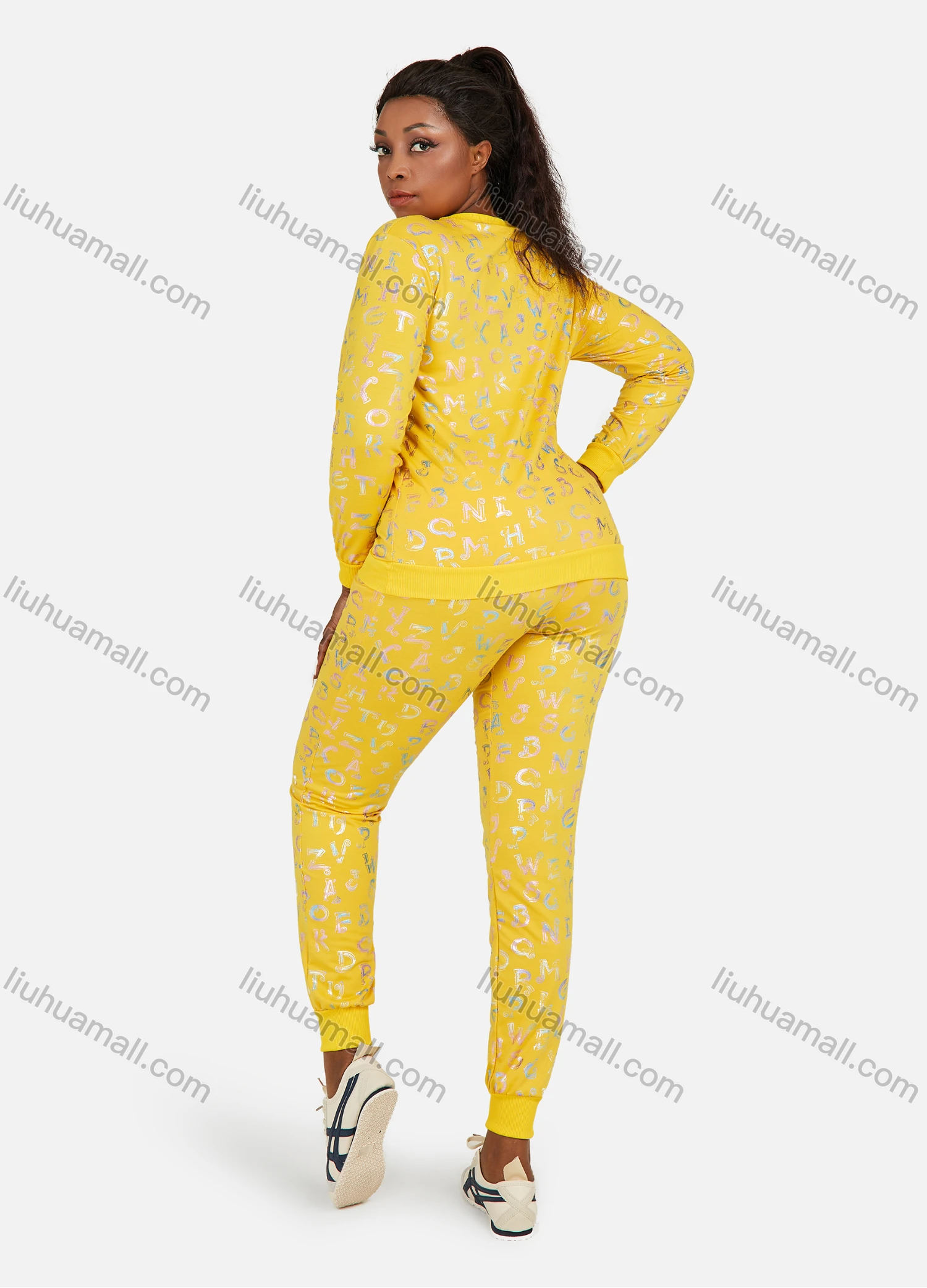 Wholesale Women's Letter Graphic Round Neck Long Sleeve Sweatshirt 2 Piece Set - Liuhuamall