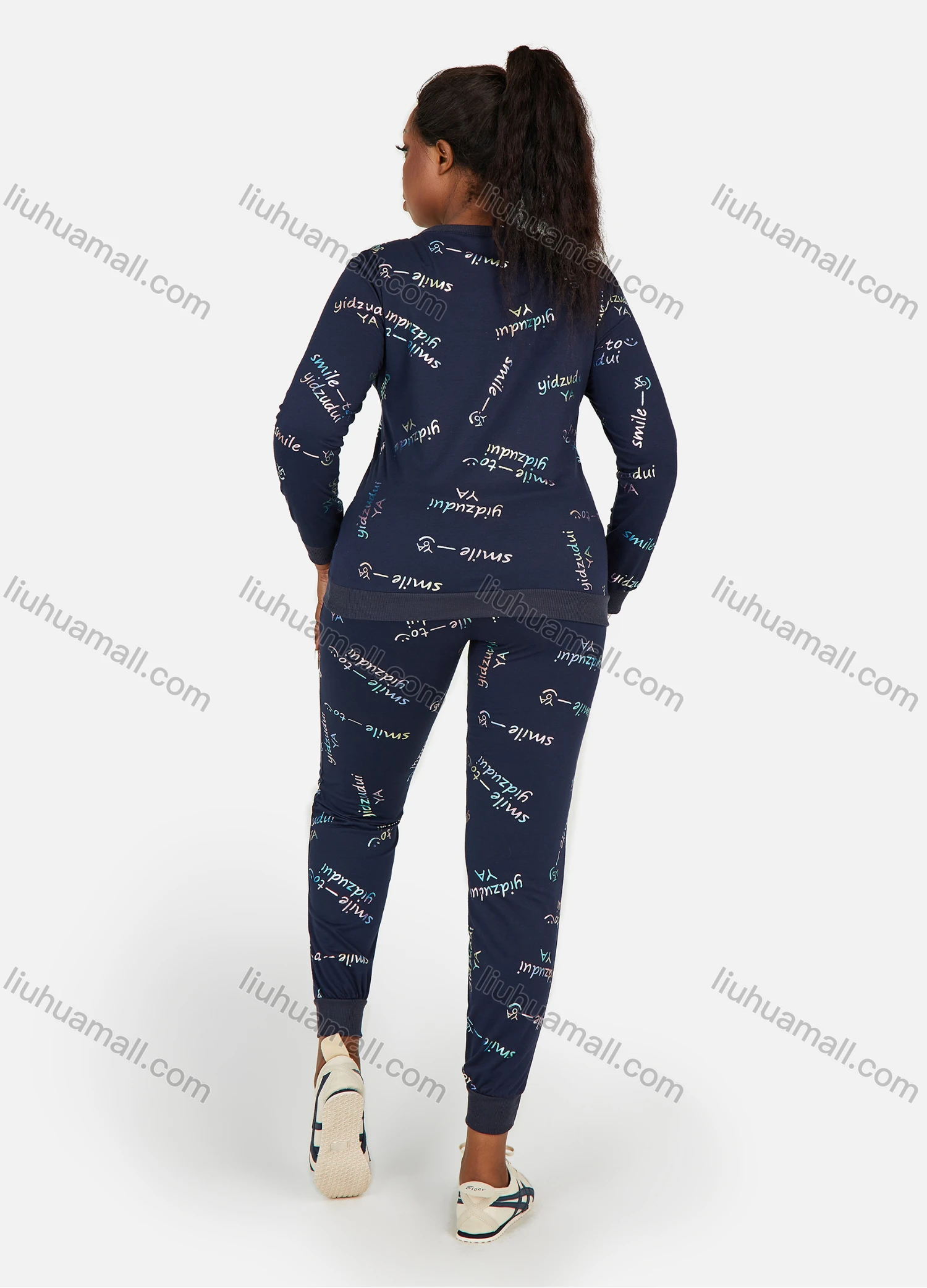 Wholesale Women's Letter Graphic Round Neck Long Sleeve Sweatshirt 2 Piece Set - Liuhuamall