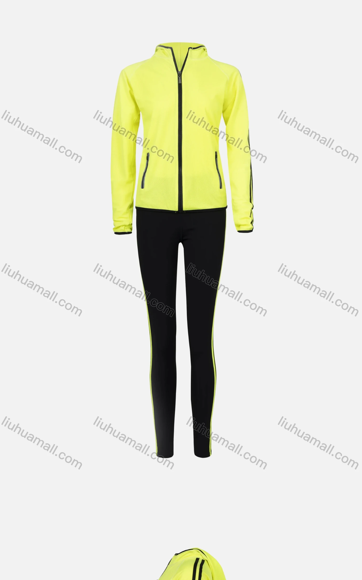 Wholesale Women's Zip Hooded Pockets Striped Jacket & Leggings Sporty Set 9131# - Liuhuamall
