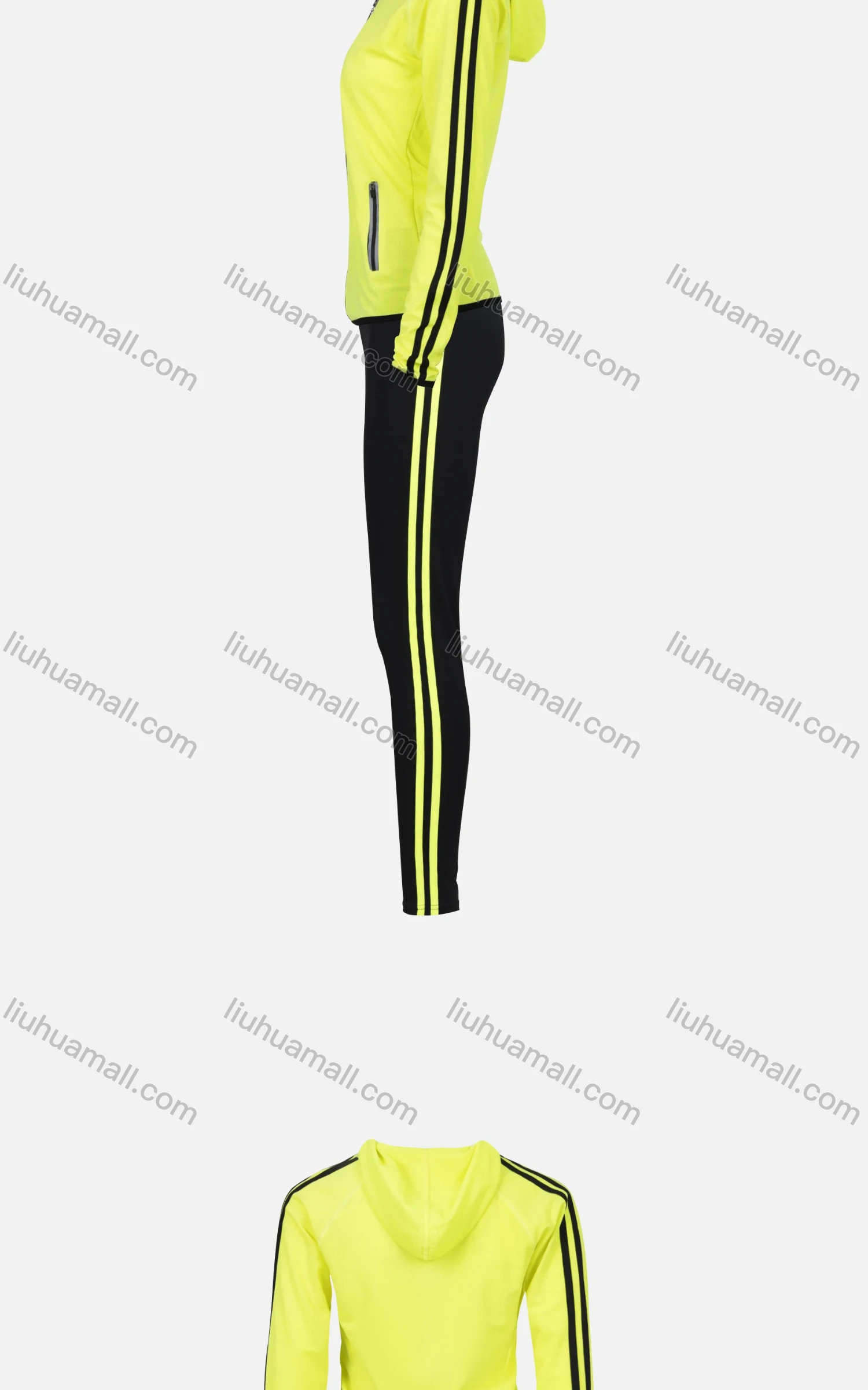 Wholesale Women's Zip Hooded Pockets Striped Jacket & Leggings Sporty Set 9131# - Liuhuamall