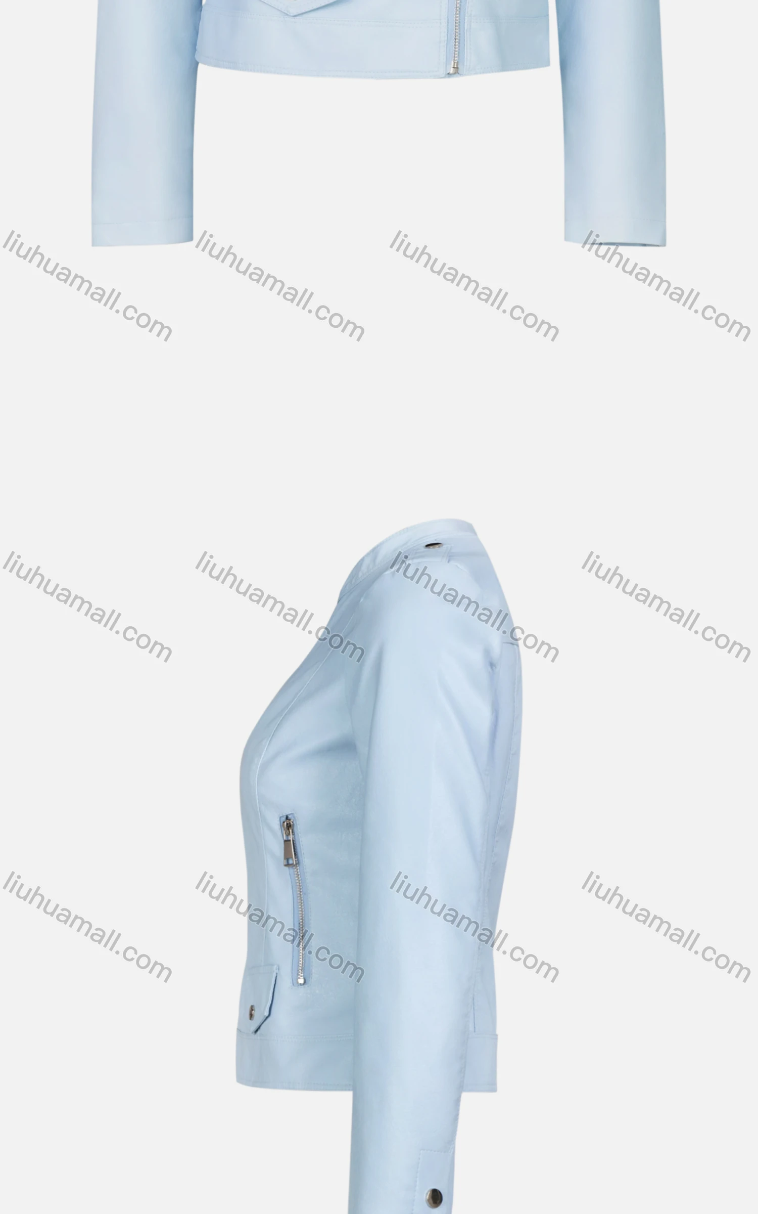 Wholesale Women's Trendy Plain Stand Collar Zip Side PU Leather Crop Biker Jacket - Liuhuamall