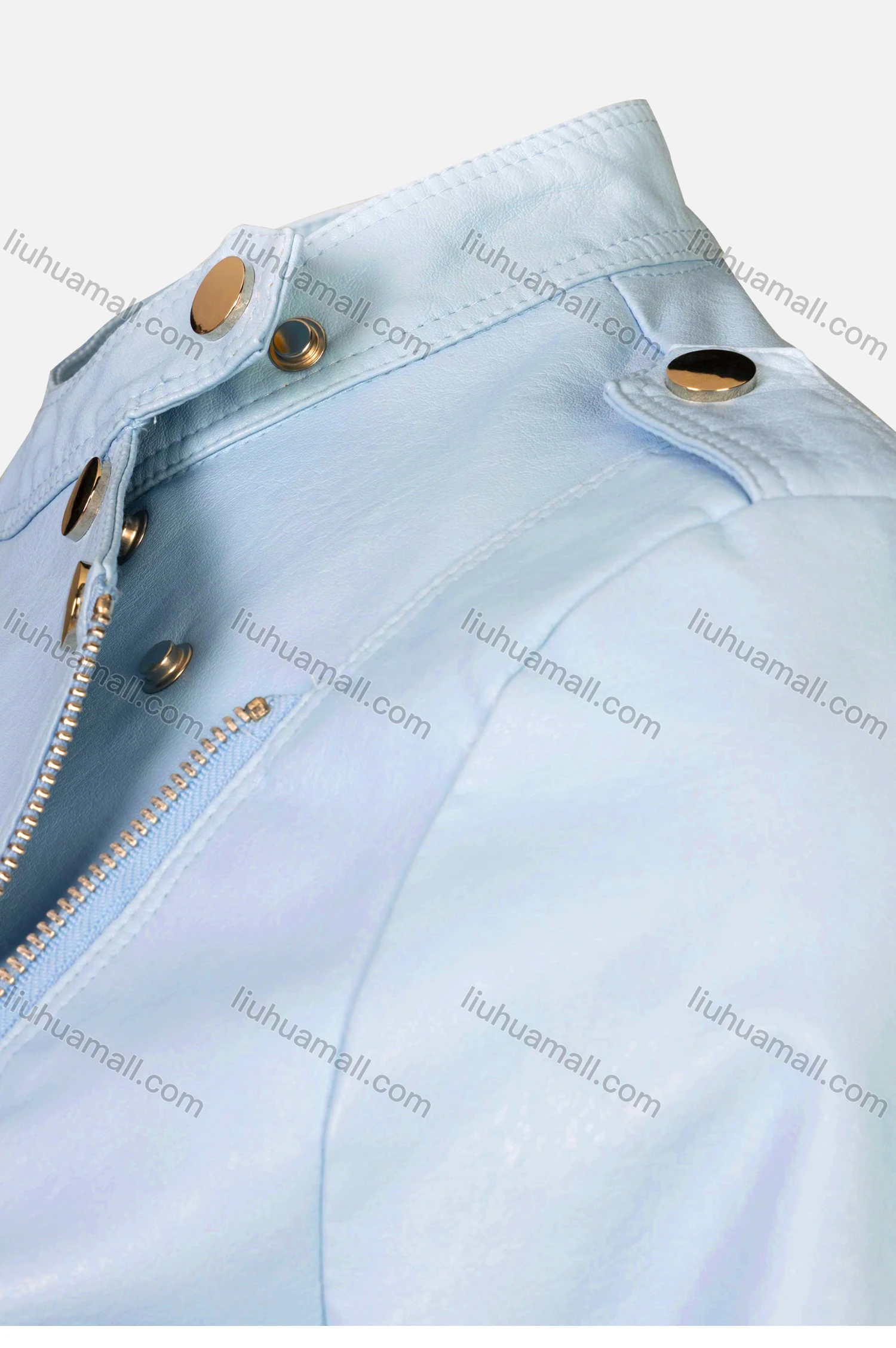 Wholesale Women's Trendy Plain Stand Collar Zip Side PU Leather Crop Biker Jacket - Liuhuamall