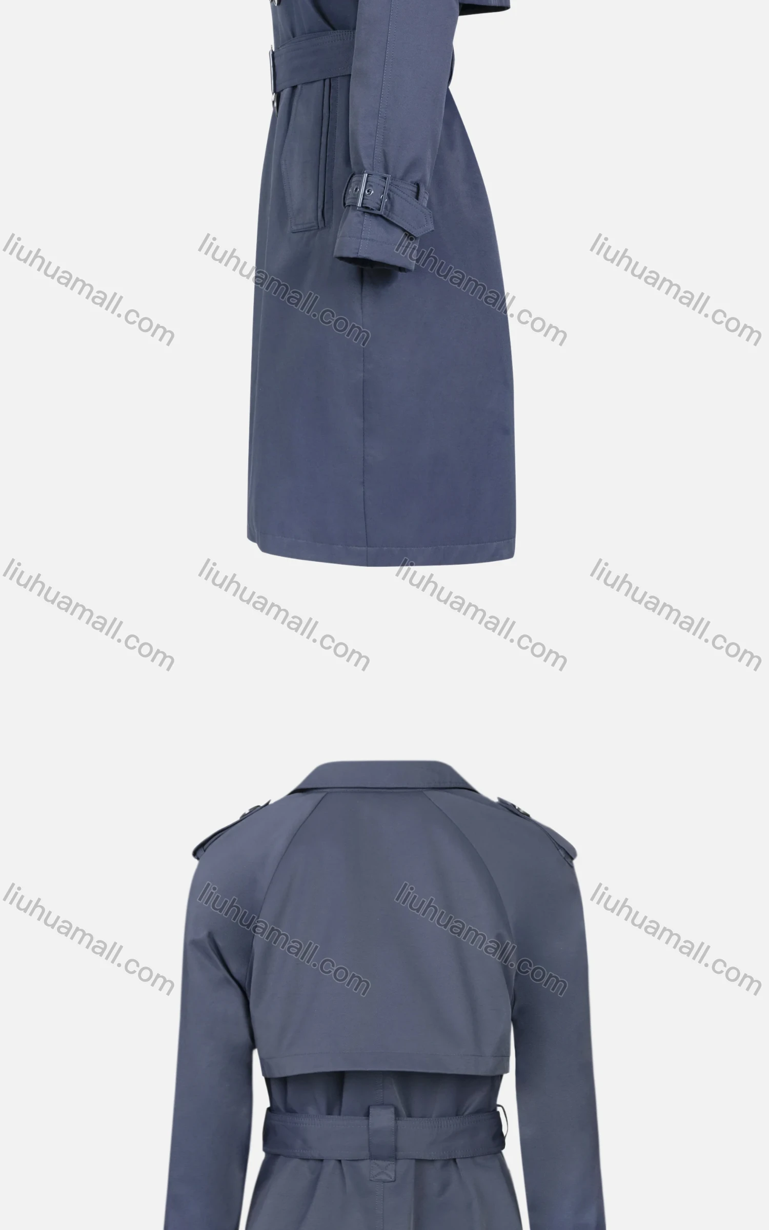 Wholesale Women's Plain Double Breasted Belted Mid Length Trench Coat - Liuhuamall