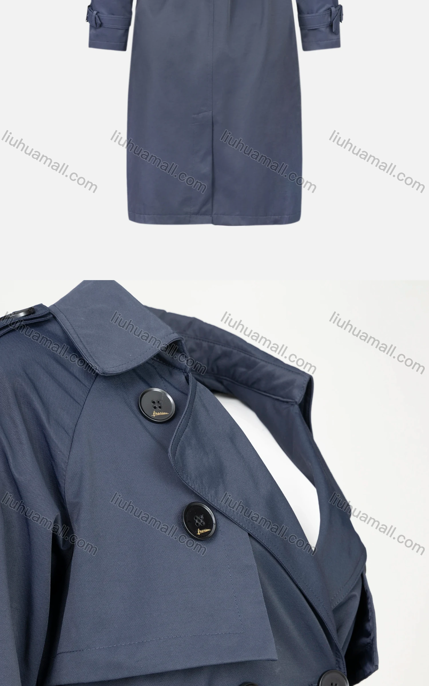 Wholesale Women's Plain Double Breasted Belted Mid Length Trench Coat - Liuhuamall