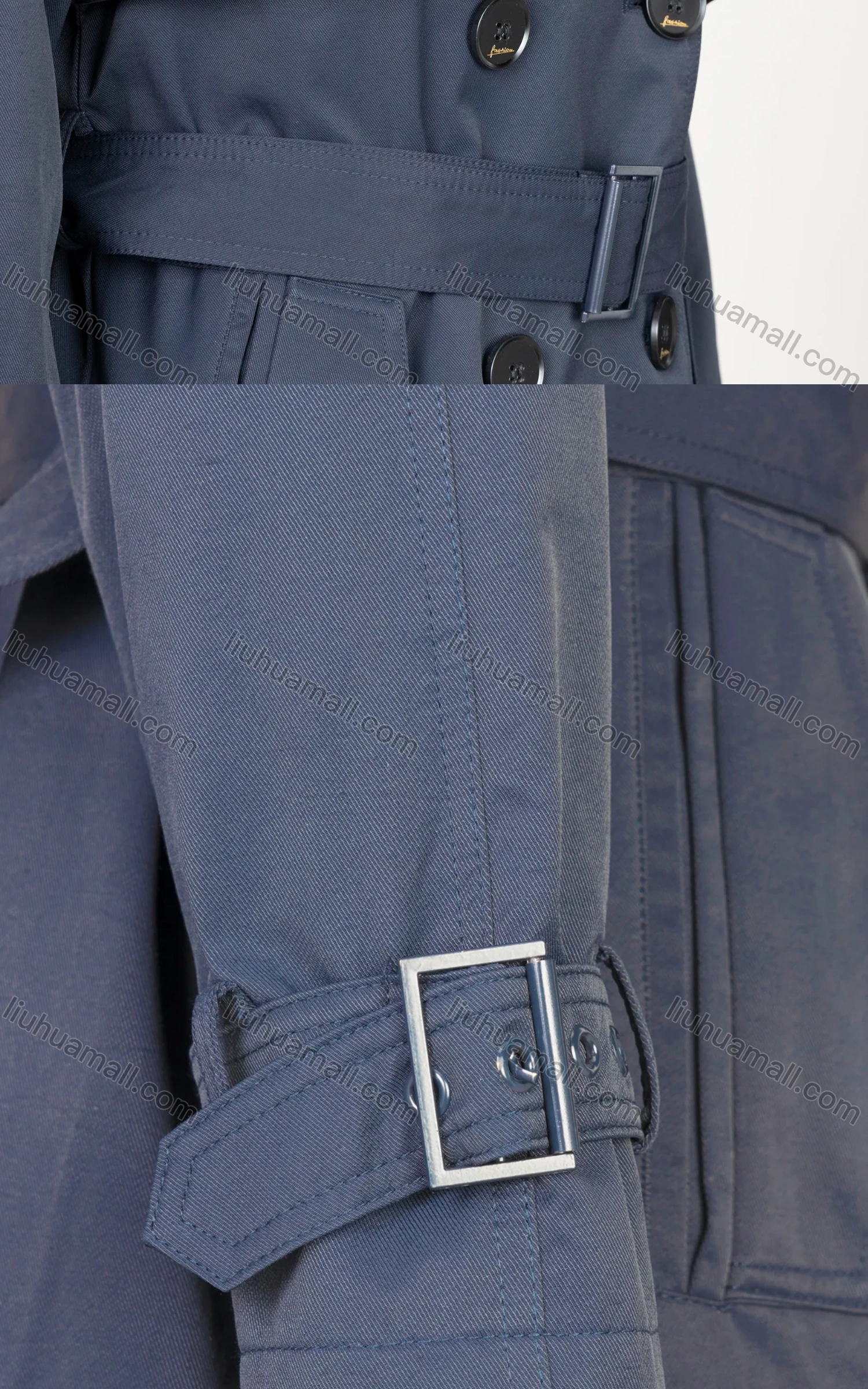 Wholesale Women's Plain Double Breasted Belted Mid Length Trench Coat - Liuhuamall