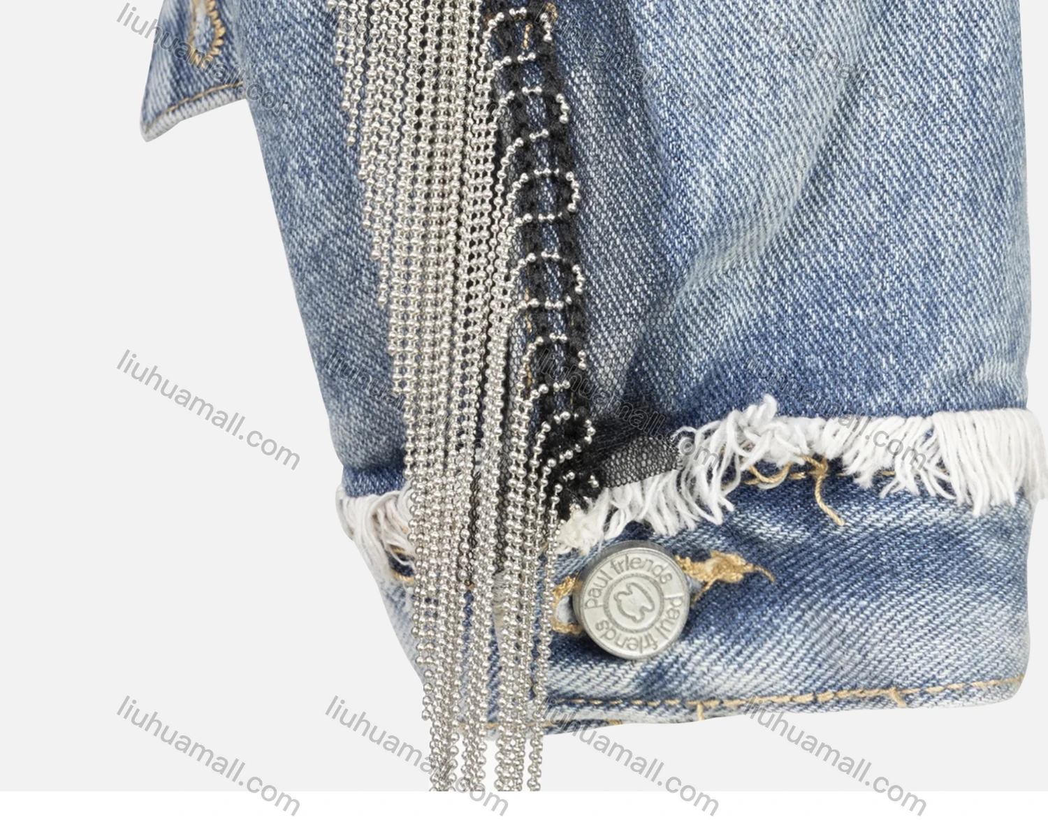 Wholesale Women's Drop Shoulder Button Down Flap Pocket Tassel Hem Crop Denim Jacket - Liuhuamall