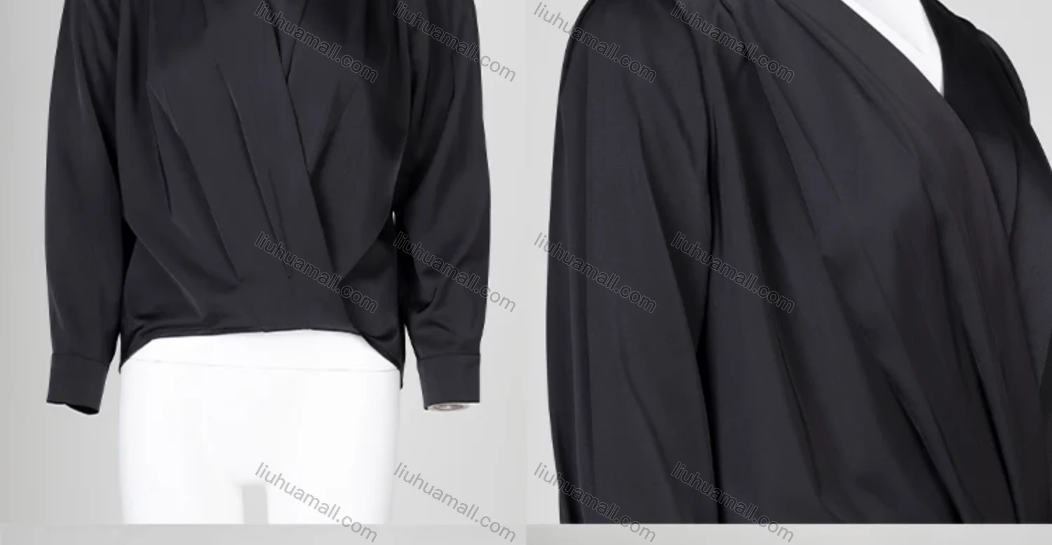 Wholesale Women's Elegant Plain Satin V Neck Long Sleeve Wrap Top - Liuhuamall