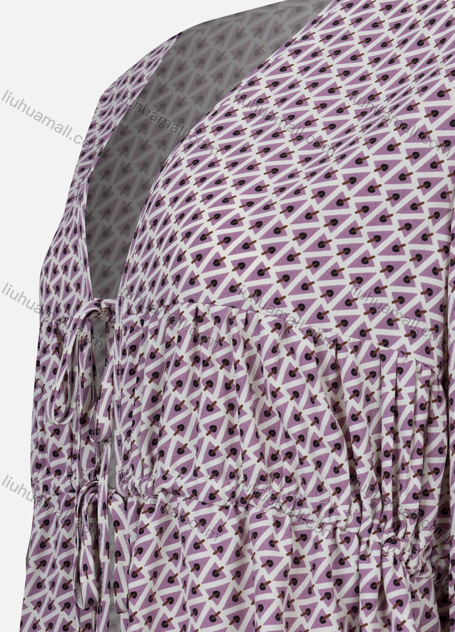 Wholesale Women's Allover Print Lace Up Front Long-Sleeve Top - Liuhuamall