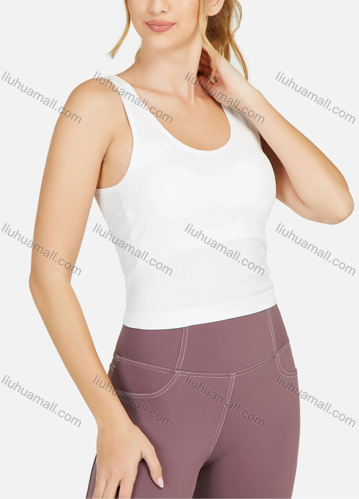 Wholesale Women's Plain Scoop Neck Workout Tank Top - Liuhuamall