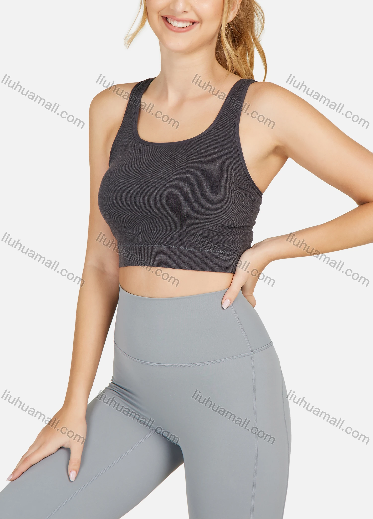 Wholesale Women's Plain Scoop Neck Workout Crop Tank Top - Liuhuamall