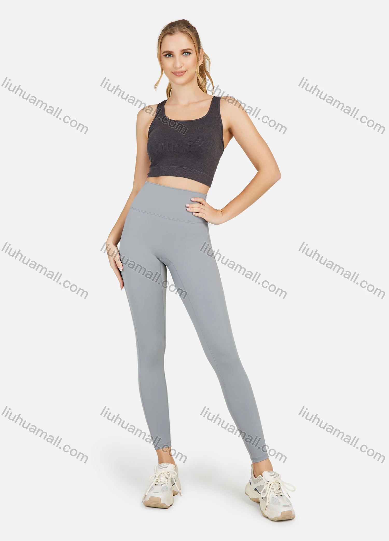 Wholesale Women's Plain Scoop Neck Workout Crop Tank Top - Liuhuamall