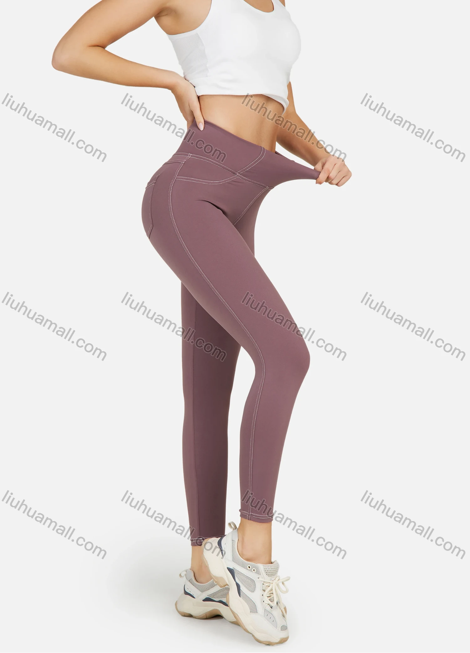 Wholesale Women's High Waist Elasticity Topstitch Sewing Sporty Leggings - Liuhuamall