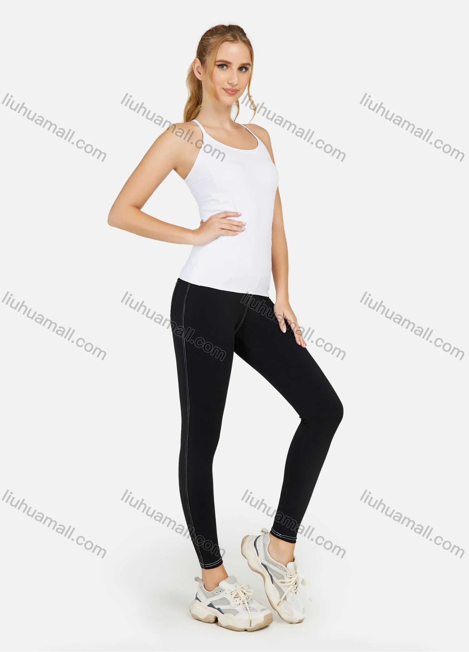 Wholesale Women's Topstitch Sewing High Waist Elasticity Sporty Leggings - Liuhuamall