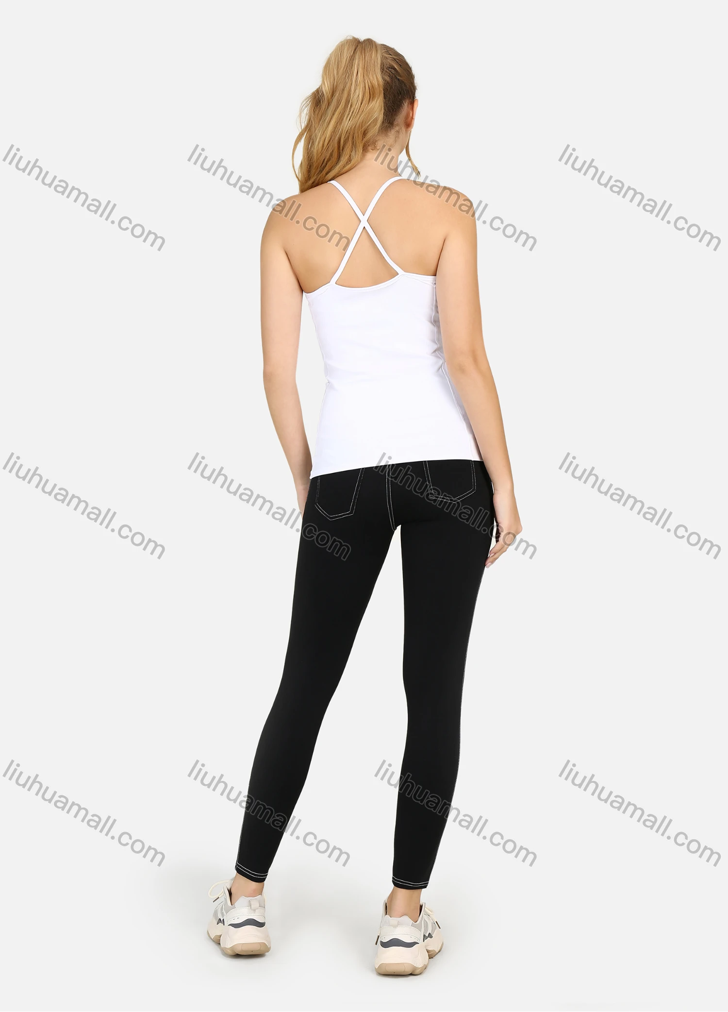 Wholesale Women's Topstitch Sewing High Waist Elasticity Sporty Leggings - Liuhuamall