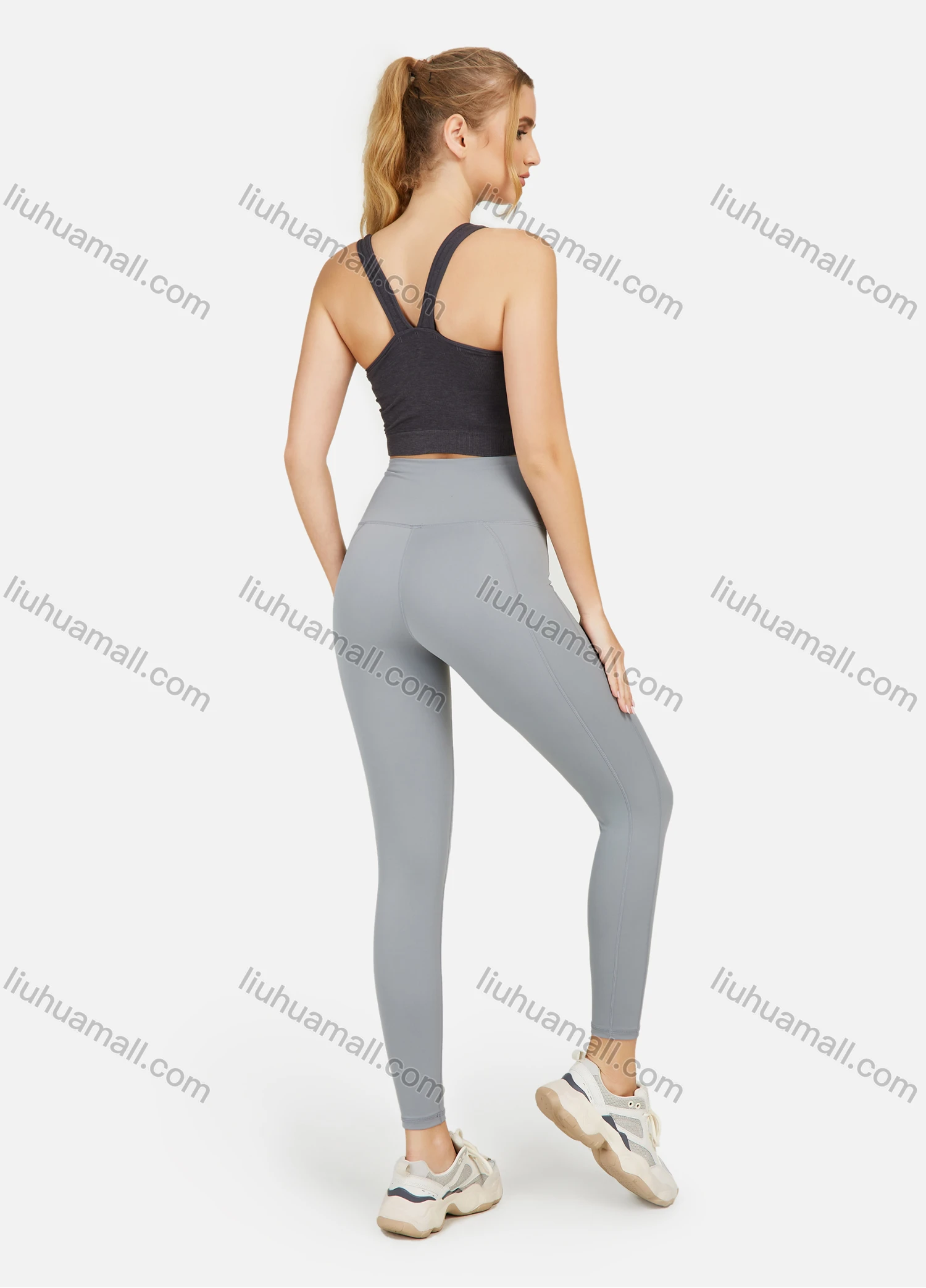 Wholesale Women's Sporty Plain High Waist Hip Lifting Leggings - Liuhuamall