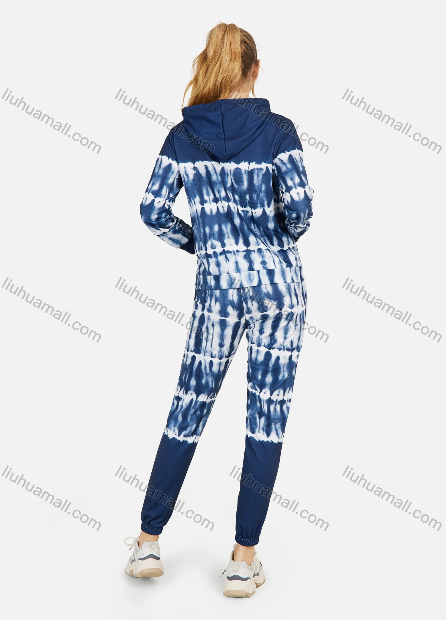 Wholesale Women's Casual Tie Dye Long Sleeve Drawstring Hoodie & Dual Pockets Pants 2 Piece Set - Liuhuamall
