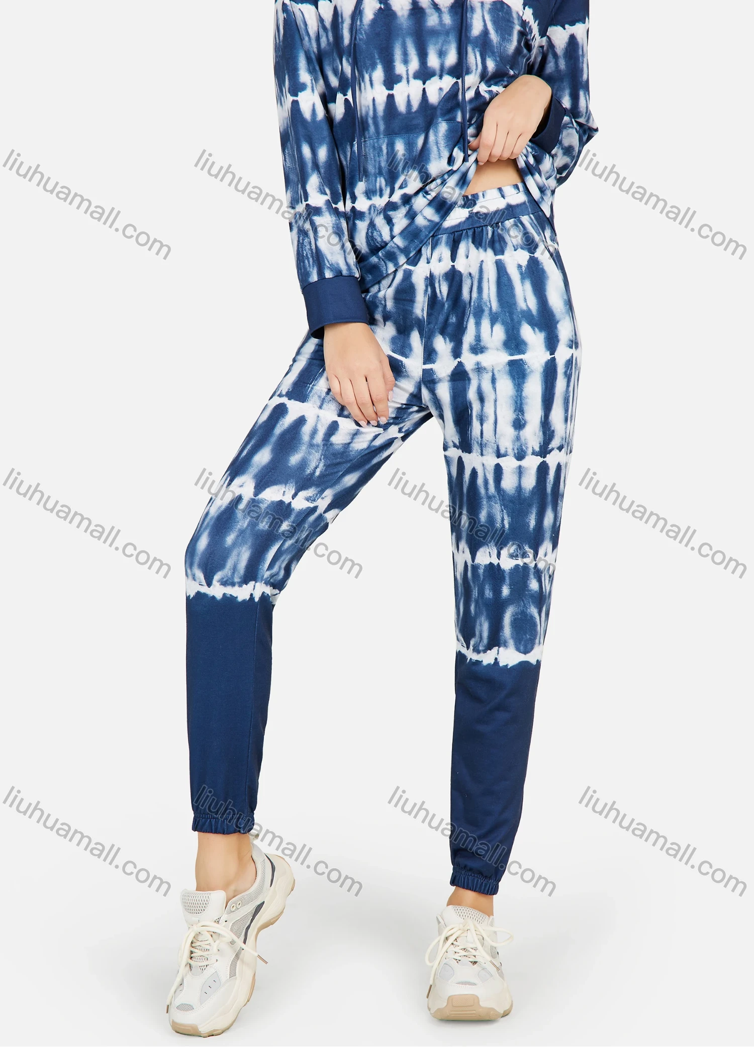 Wholesale Women's Casual Tie Dye Long Sleeve Drawstring Hoodie & Dual Pockets Pants 2 Piece Set - Liuhuamall