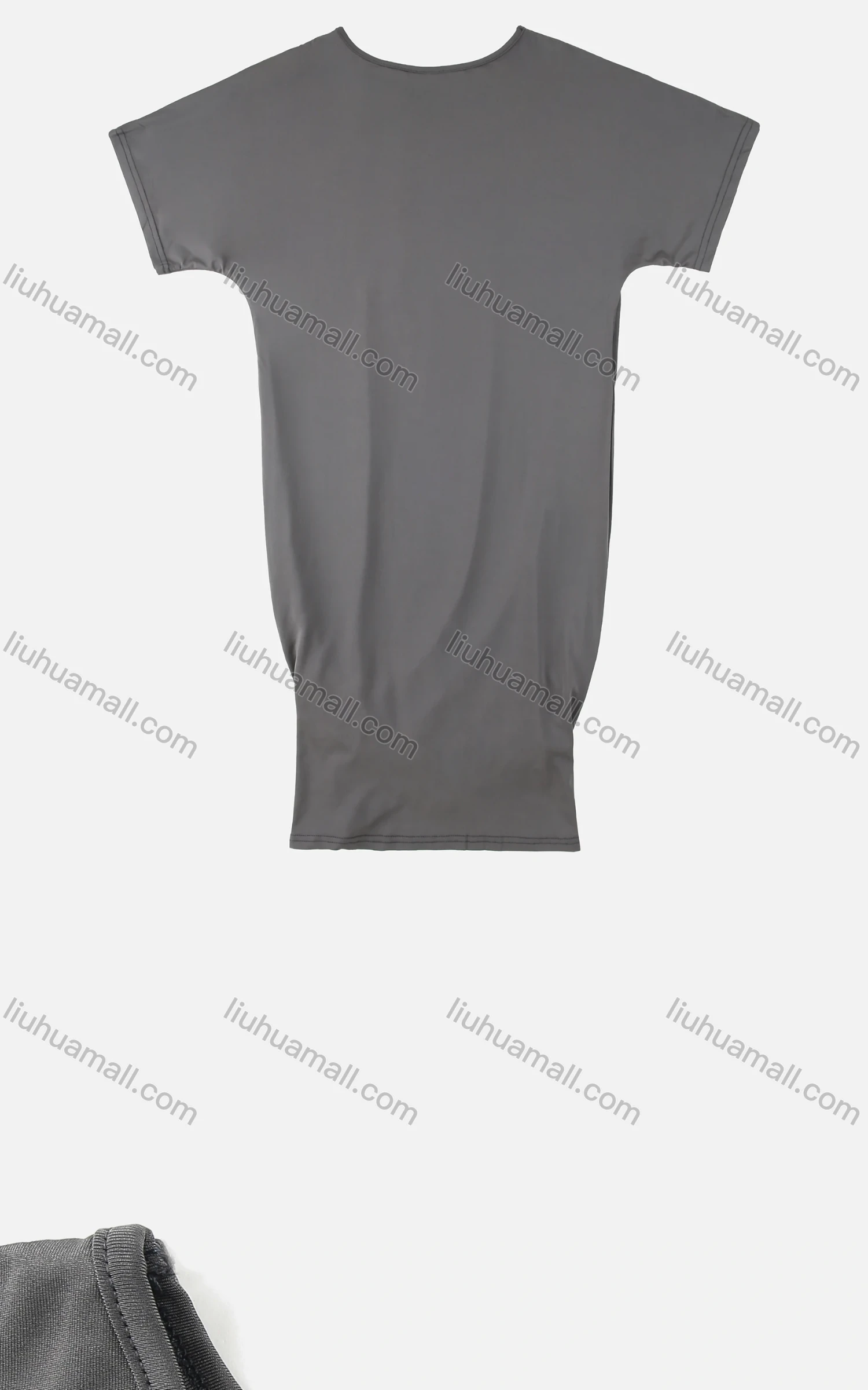 Wholesale Women's Summer Plain Round Neck Short Sleeve Ruched Asymmetrical Hem Short Dress - Liuhuamall