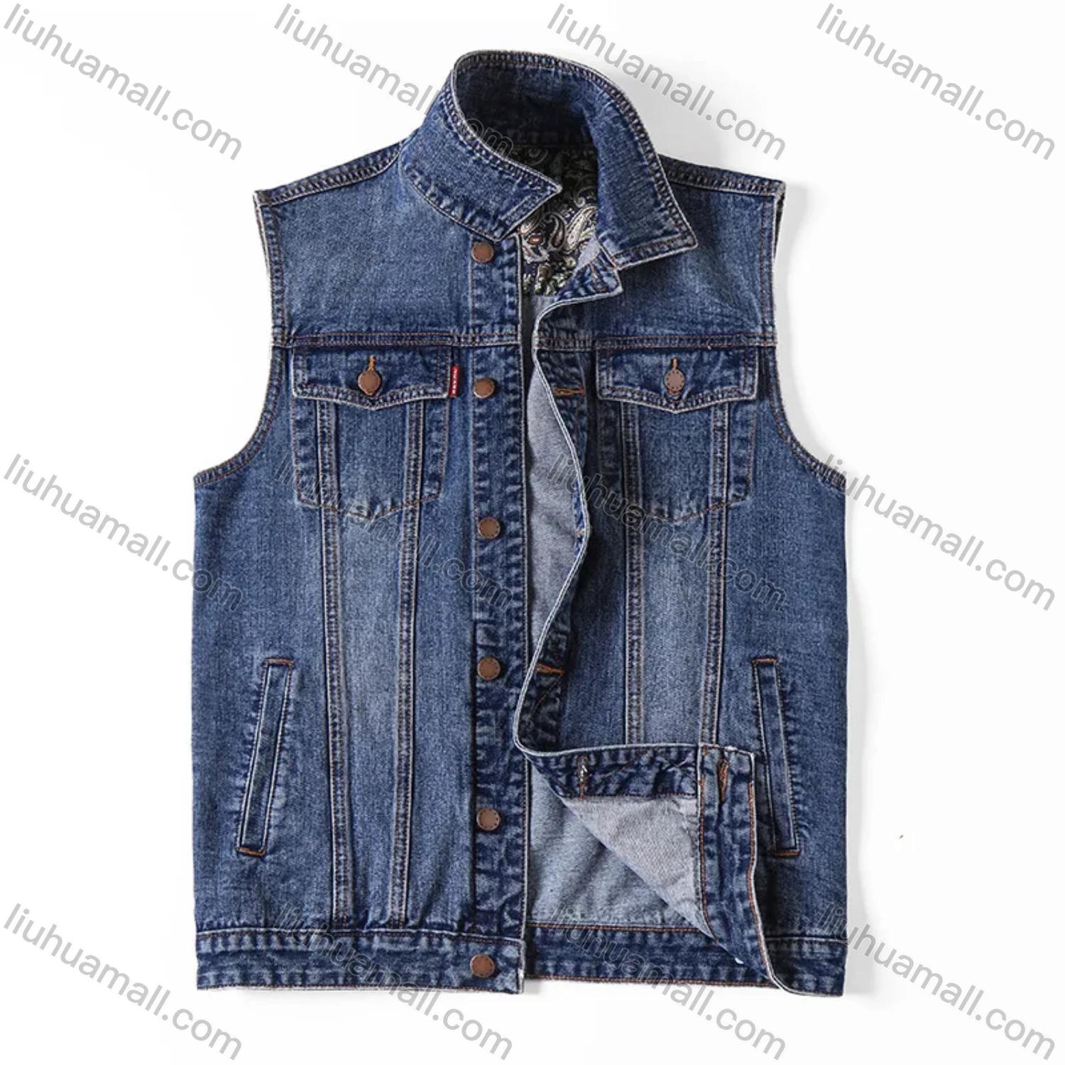 Wholesale Men's Plus Size Outerwear Light Wash Pockets Casual Button Down Denim Vest Jacket - Liuhuamall