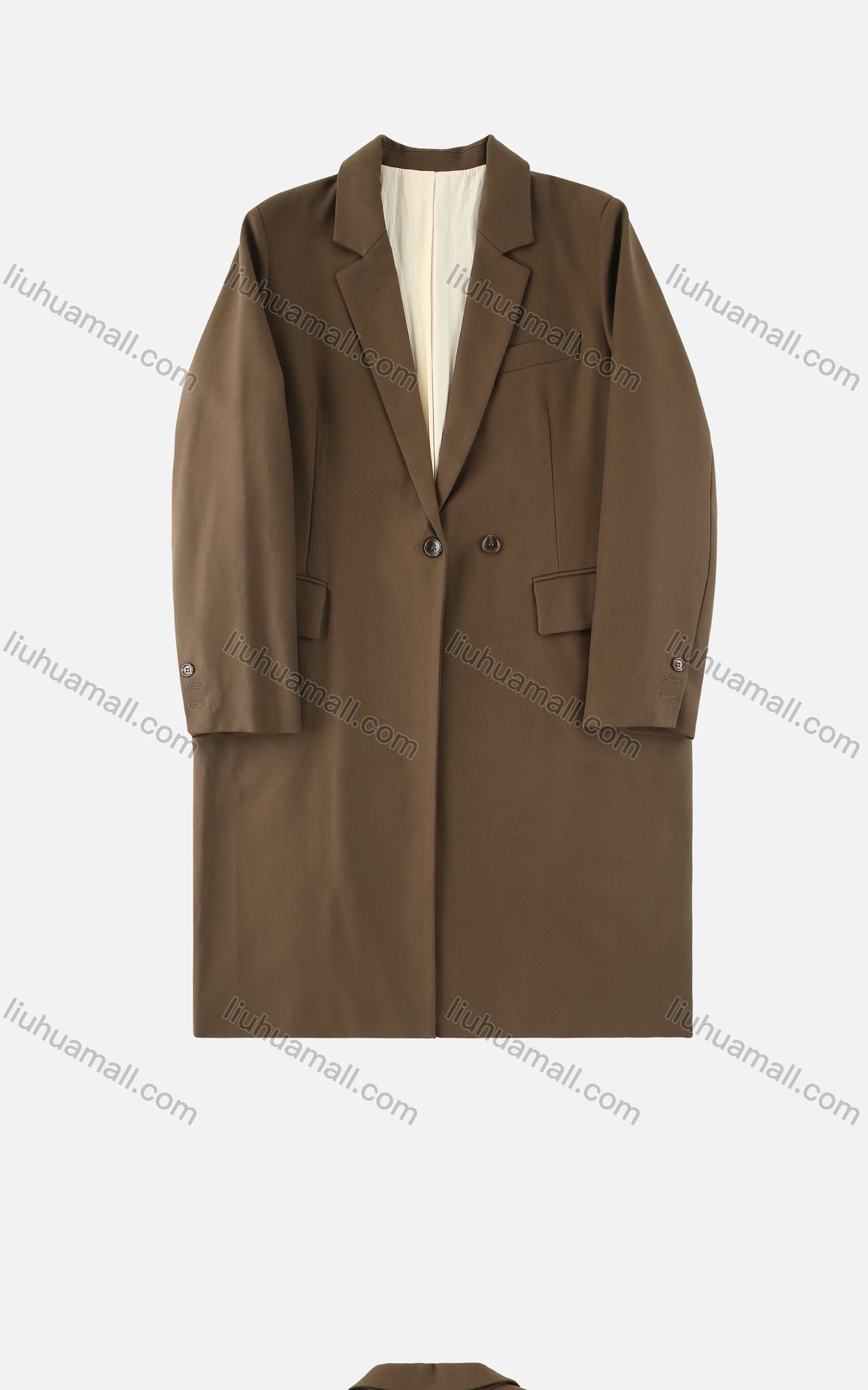 Wholesale Women's Casual Lapel Long Sleeve Buckled Cuff Dual Pocket Knee Length Blazer Suit Coat - Liuhuamall