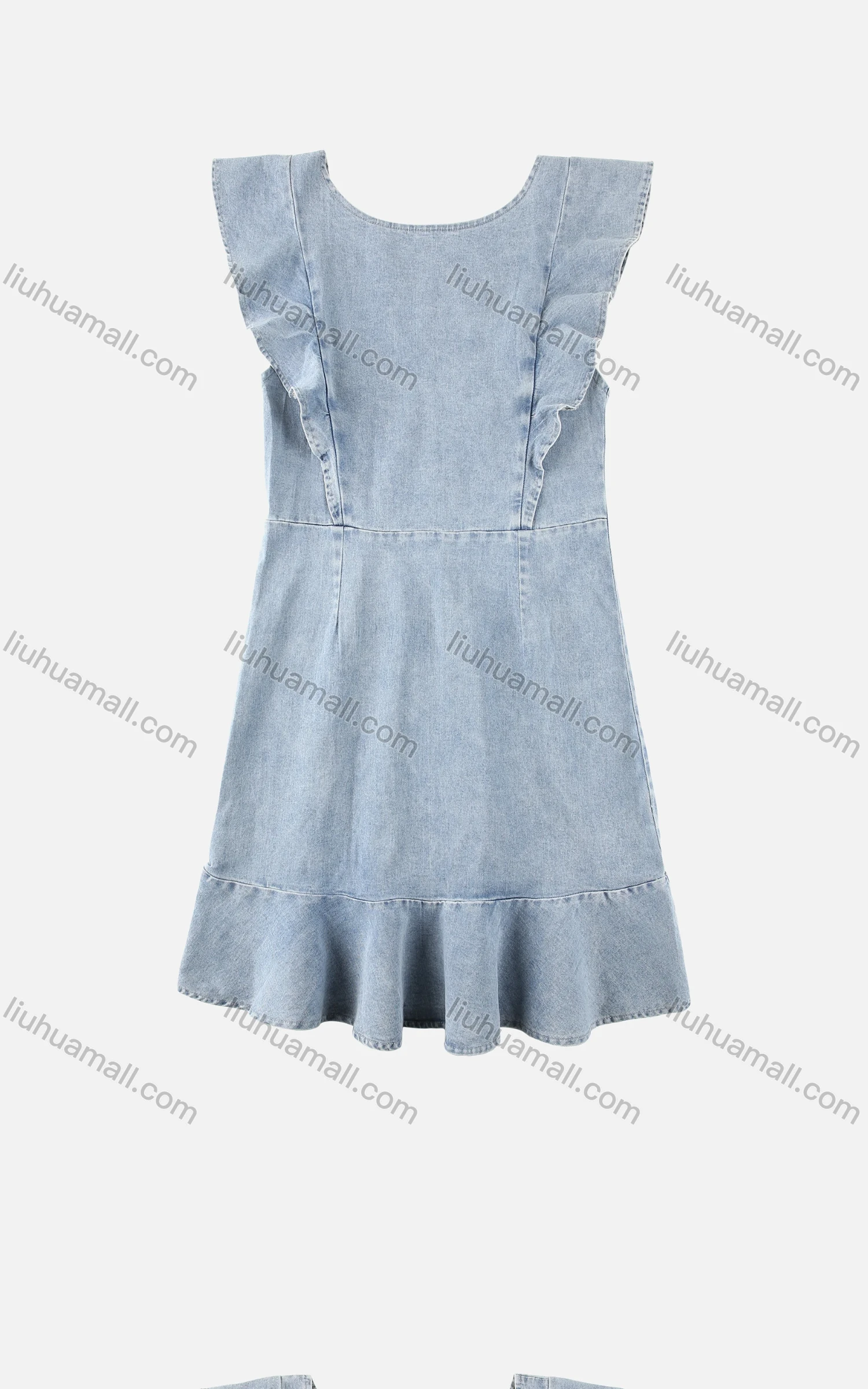 Wholesale Women's Summer Ruffle Sleeveless Round Neck Casual Denim Short Dress - Liuhuamall