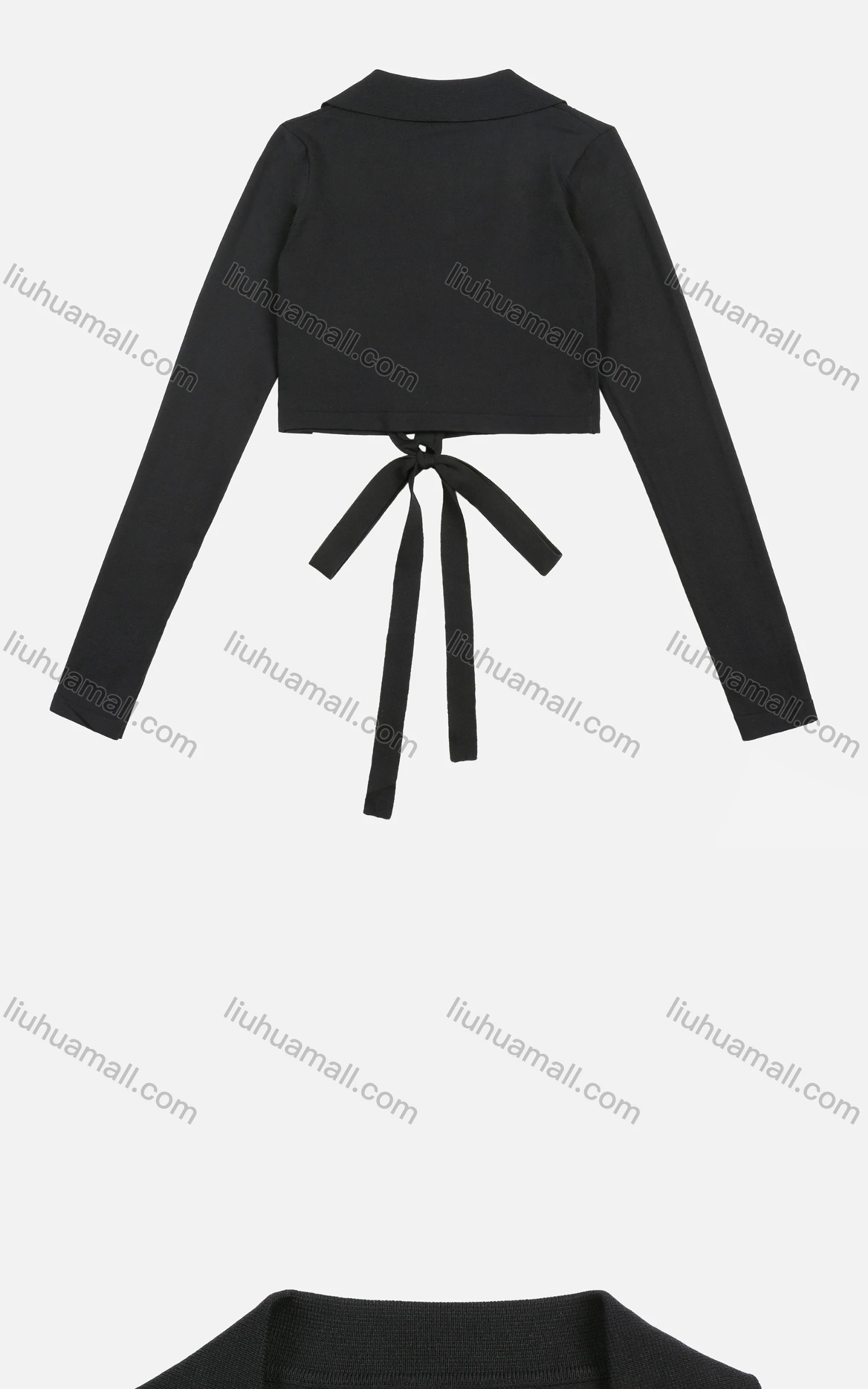 Wholesale Women's Casual Deep V Neck Plain Long Sleeve Tie Front Crop Tops - Liuhuamall