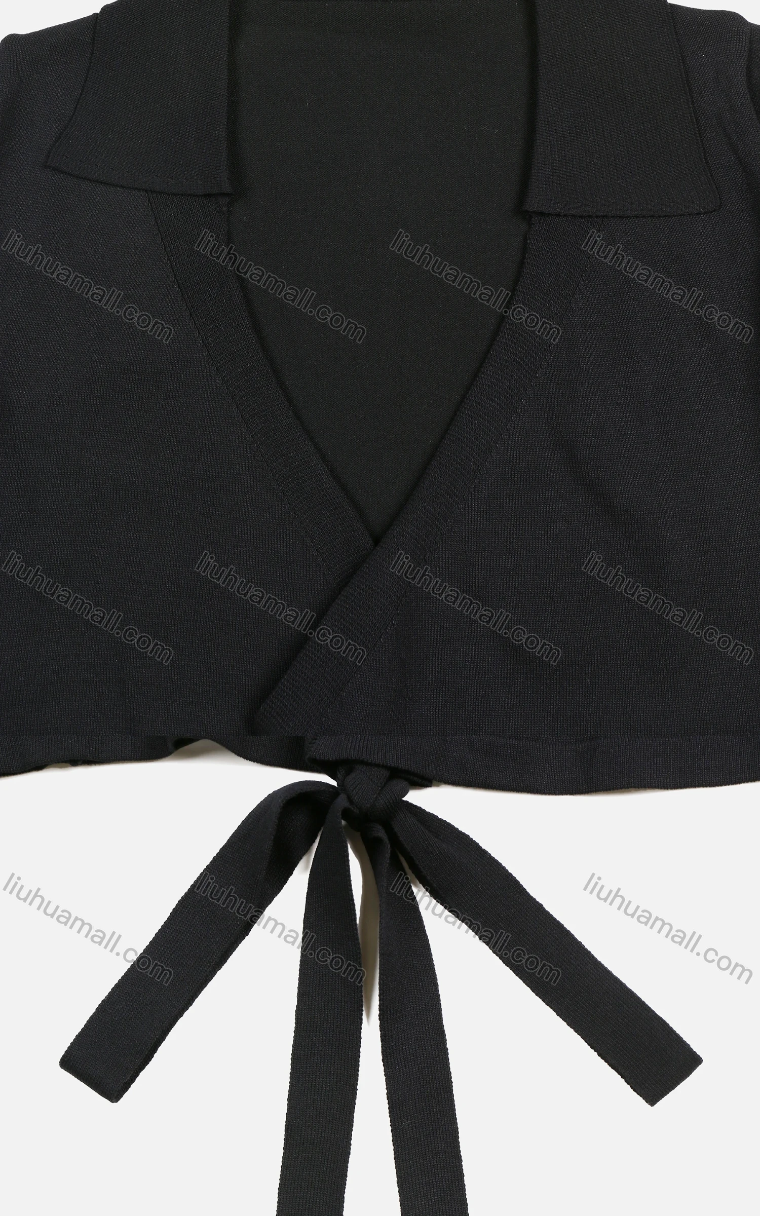 Wholesale Women's Casual Deep V Neck Plain Long Sleeve Tie Front Crop Tops - Liuhuamall