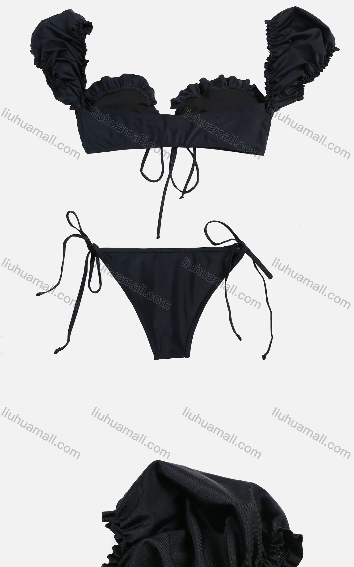 Wholesale Women's Summer Plain Lace up Ruffle Trim Ruched Sexy Bikini Beach Swimwear - Liuhuamall