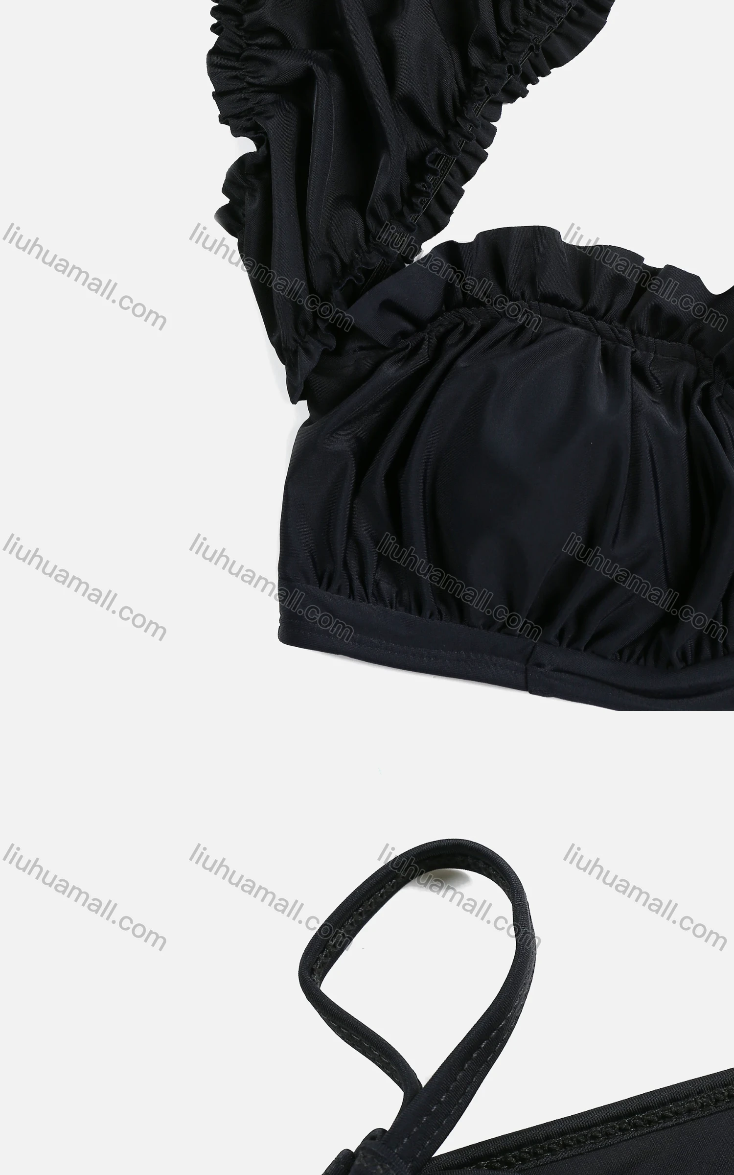 Wholesale Women's Summer Plain Lace up Ruffle Trim Ruched Sexy Bikini Beach Swimwear - Liuhuamall