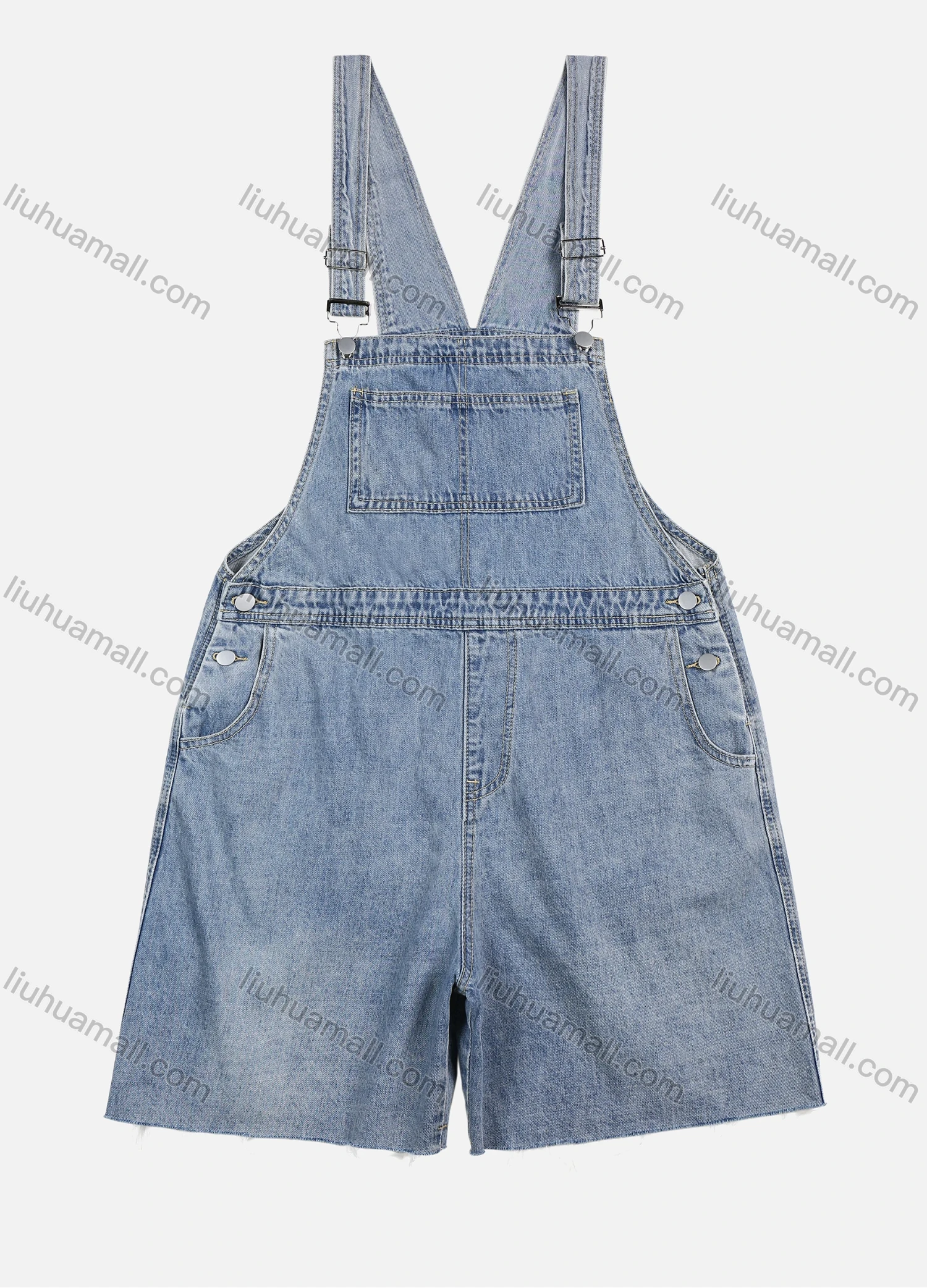 Wholesale Women's Straight Wide Leg Side Pocket Short Suspenders Denim Romper - Liuhuamall