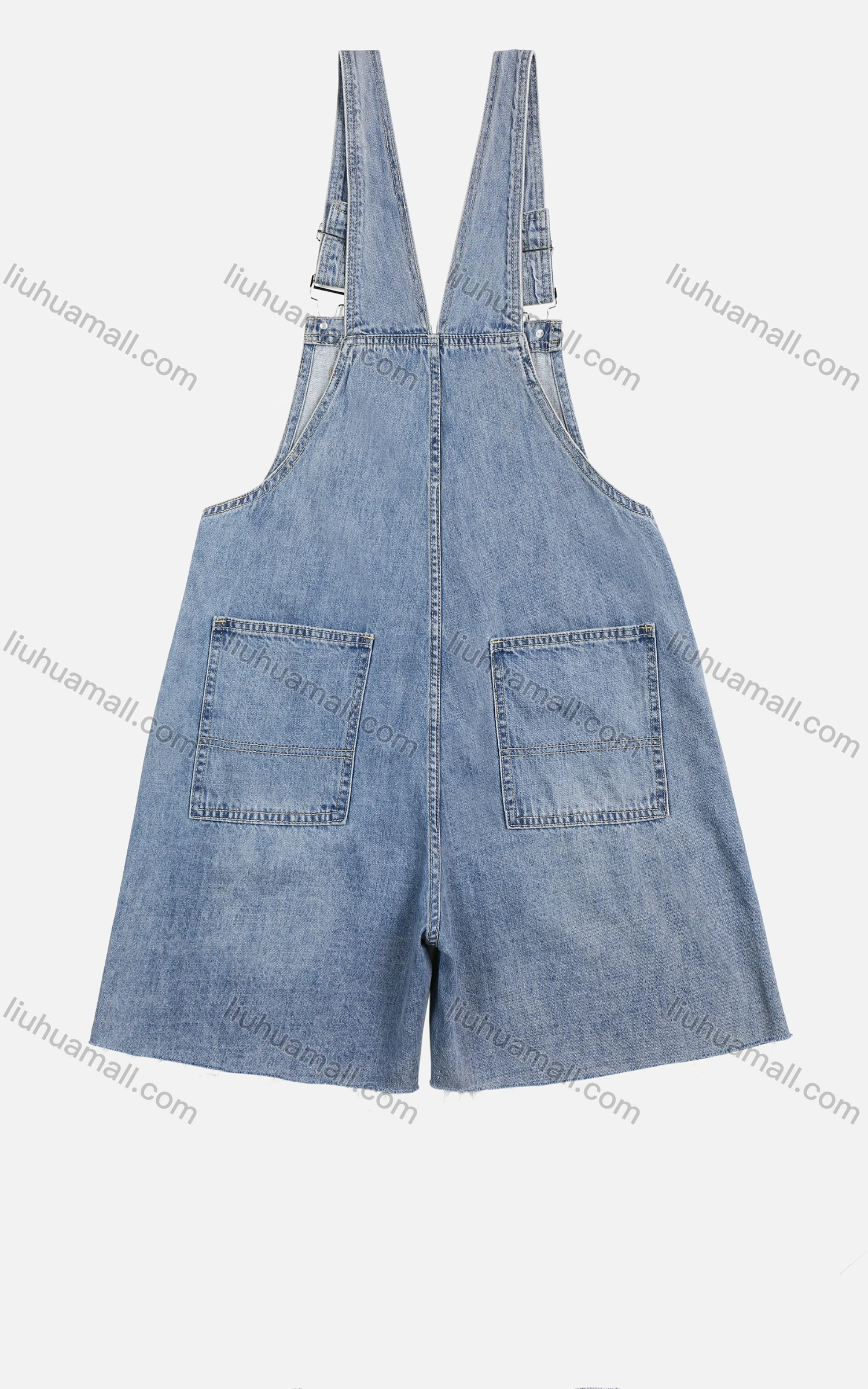 Wholesale Women's Straight Wide Leg Side Pocket Short Suspenders Denim Romper - Liuhuamall