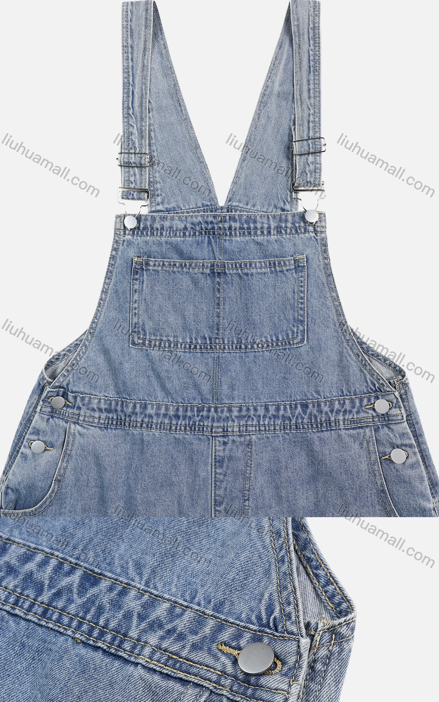 Wholesale Women's Straight Wide Leg Side Pocket Short Suspenders Denim Romper - Liuhuamall