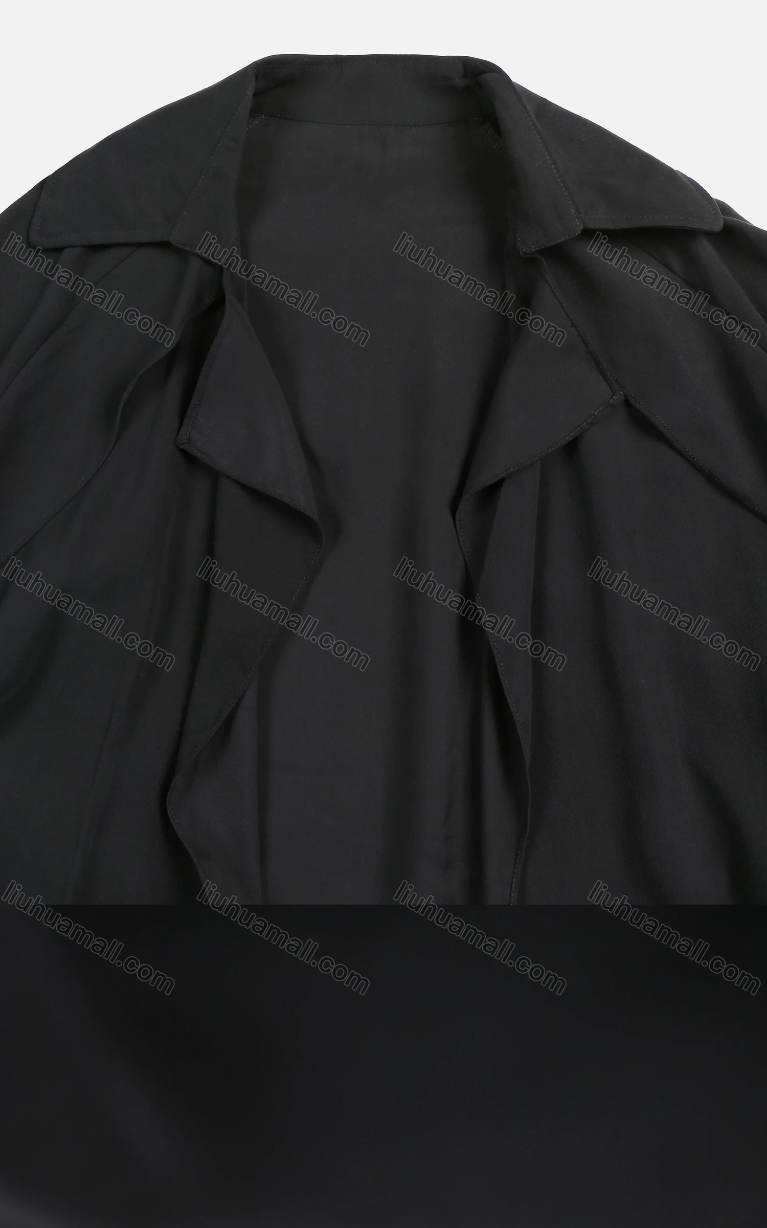 Wholesale Women's Casual Plain Lapel Belted Asymmetrical Hem Trench Coat - Liuhuamall