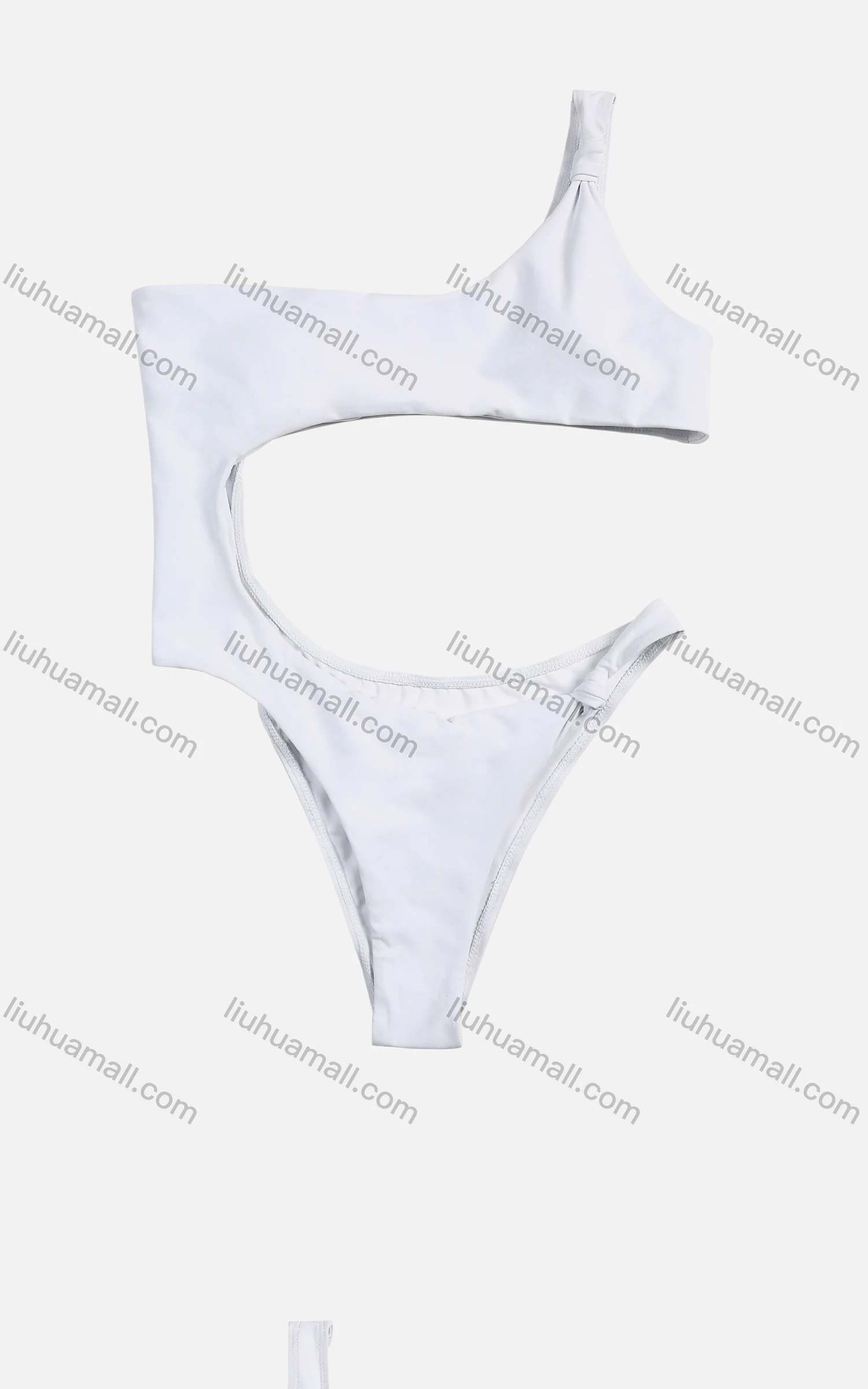 Wholesale Women's Single Shoulder Strap Cut Out High Cut One Piece Solid Swimwear - Liuhuamall