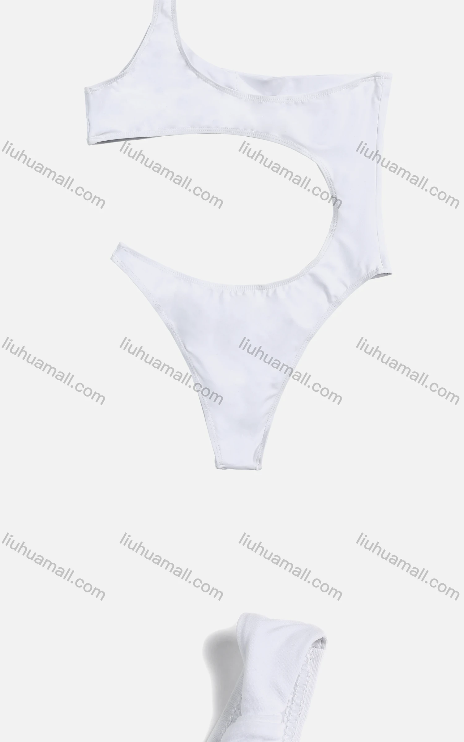 Wholesale Women's Single Shoulder Strap Cut Out High Cut One Piece Solid Swimwear - Liuhuamall