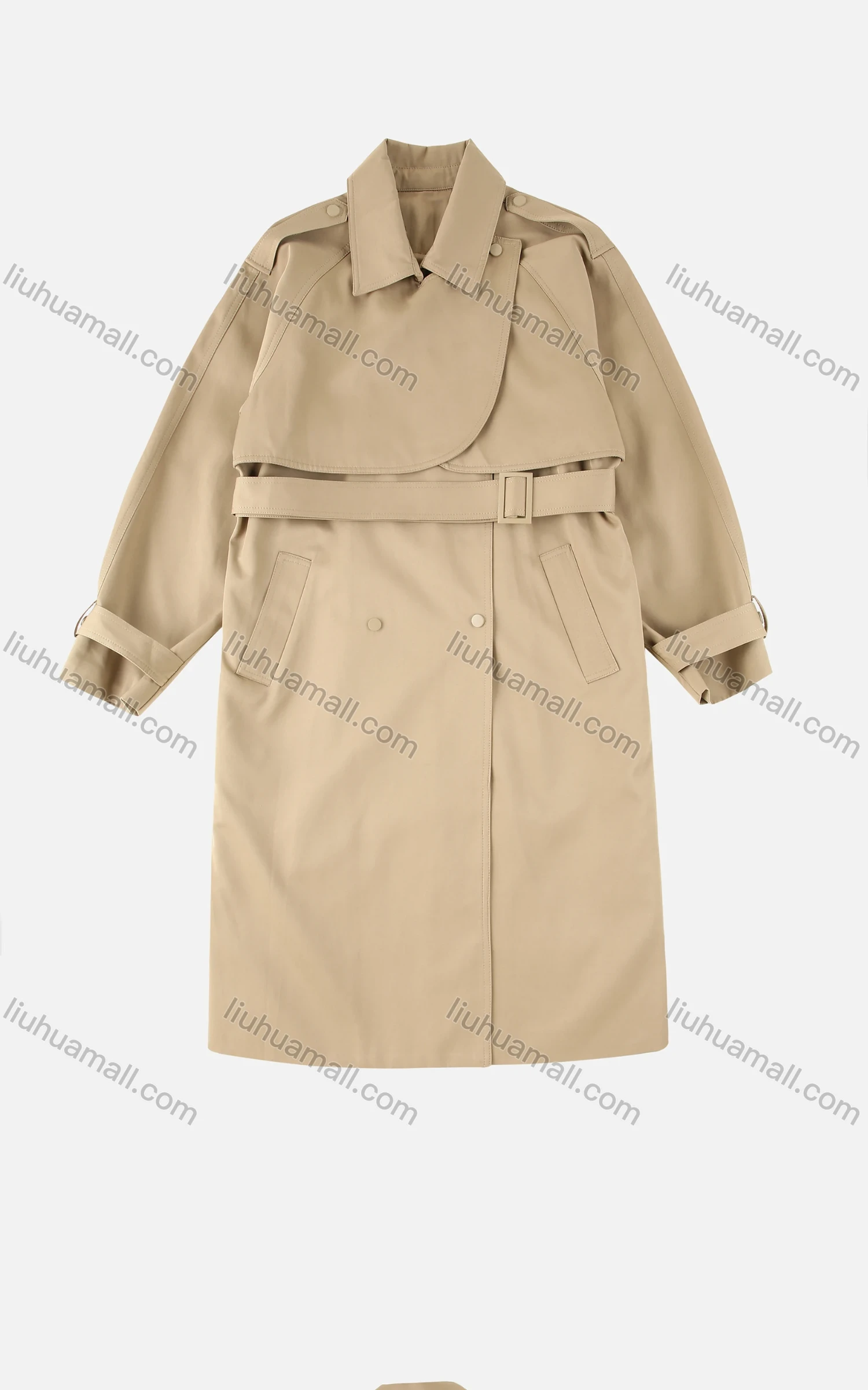 Wholesale Women's Casual Collared Patch Pocket Belted Button Thermal Trench Coat - Liuhuamall